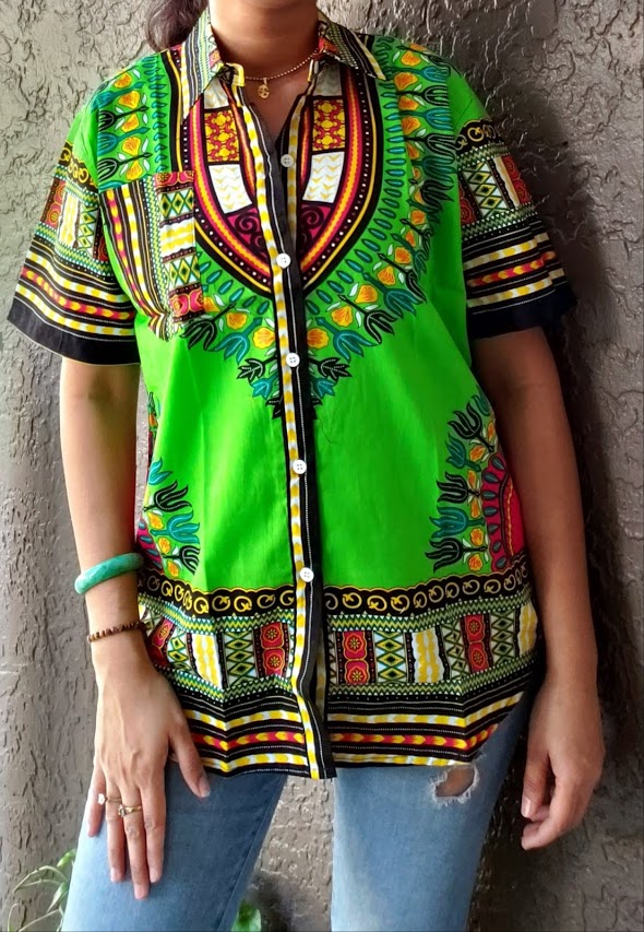 #586- Unisex Button Down Shirt- Dashiki