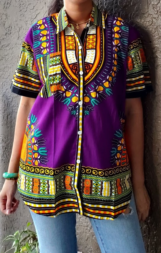 #586- Unisex Button Down Shirt- Dashiki