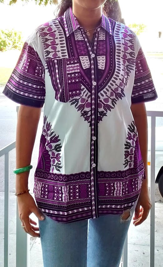 #586- Unisex Button Down Shirt- Dashiki