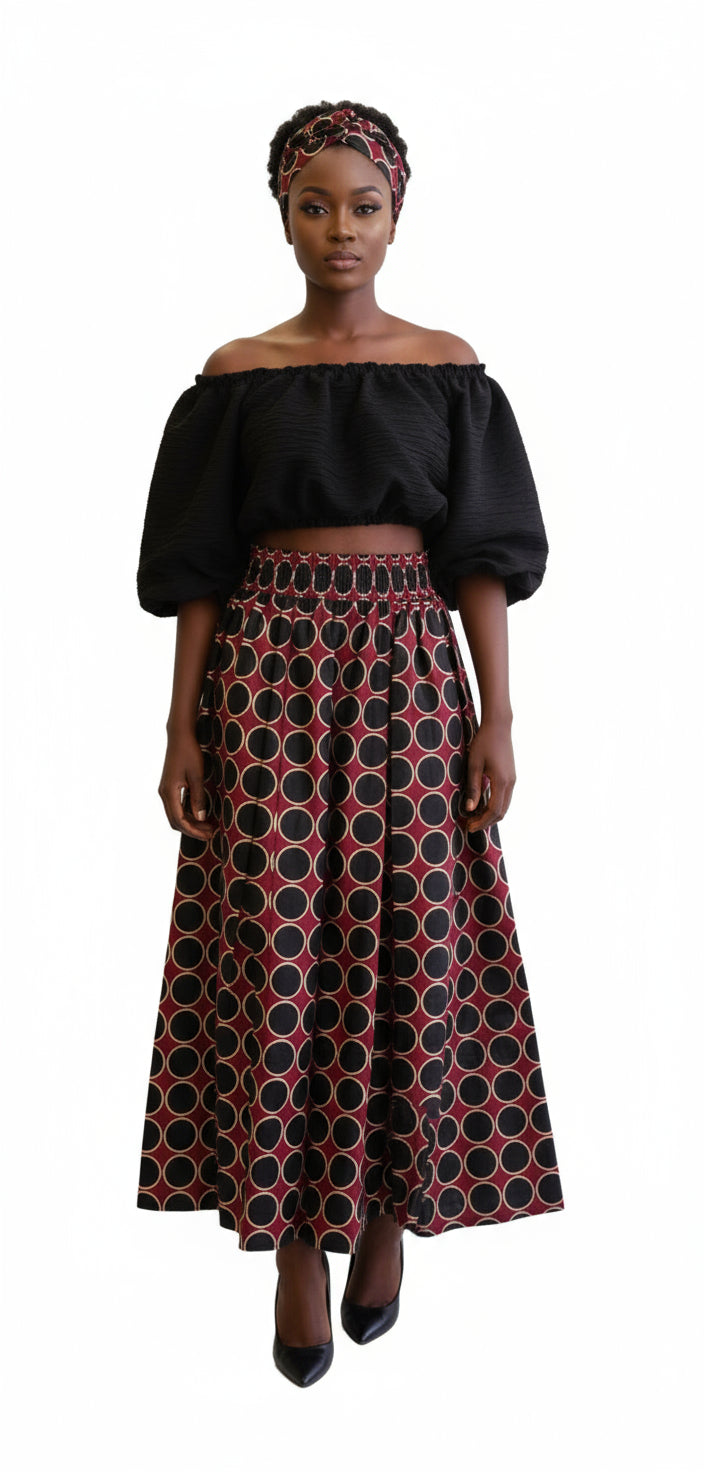 Women Long maxi Skirt-Burgundy- 485