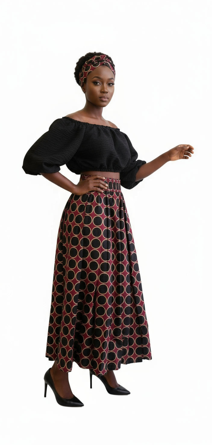 Women Long maxi Skirt-Burgundy- 485