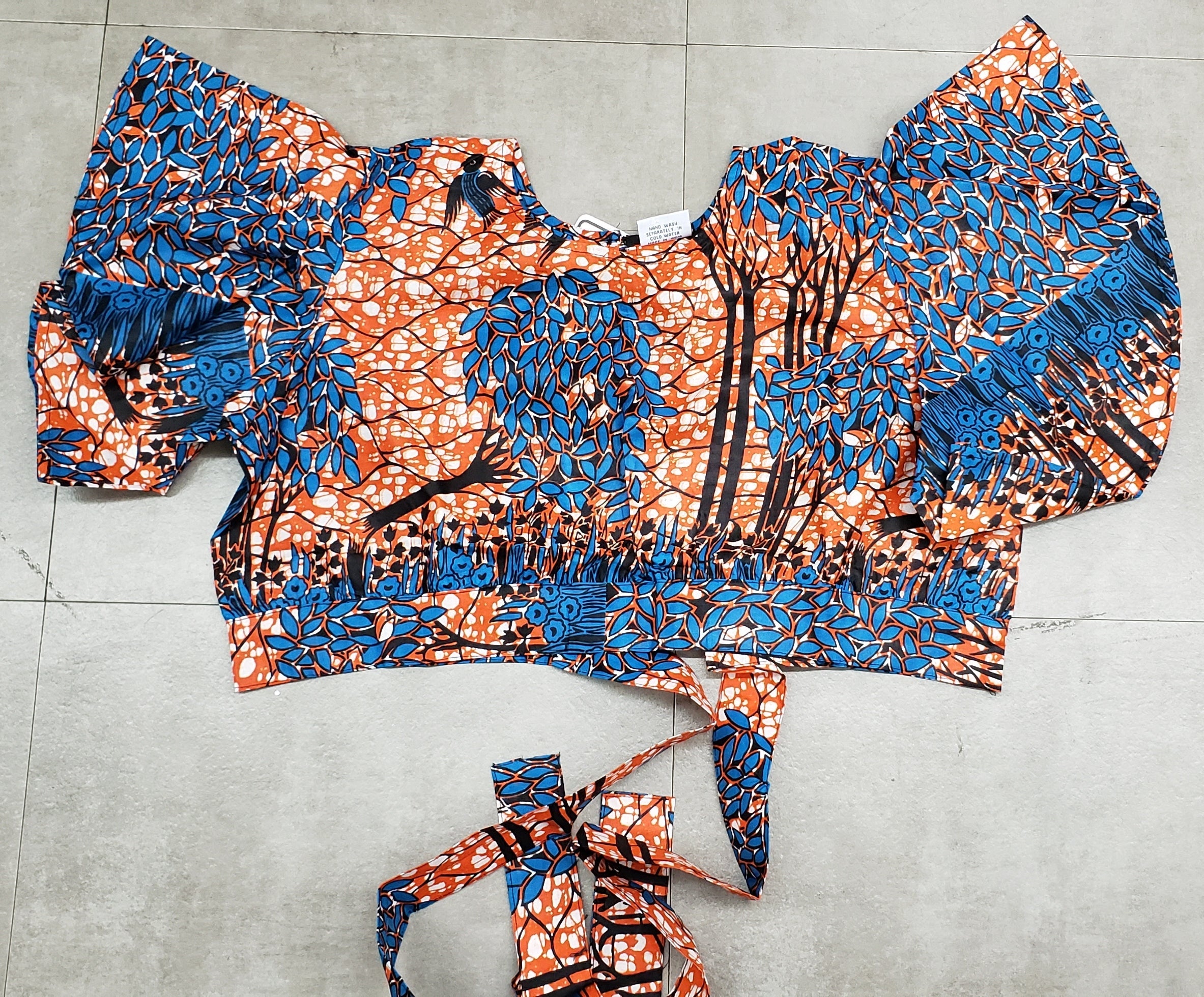 Crop Top/ Printed/Orange/Blue-2037