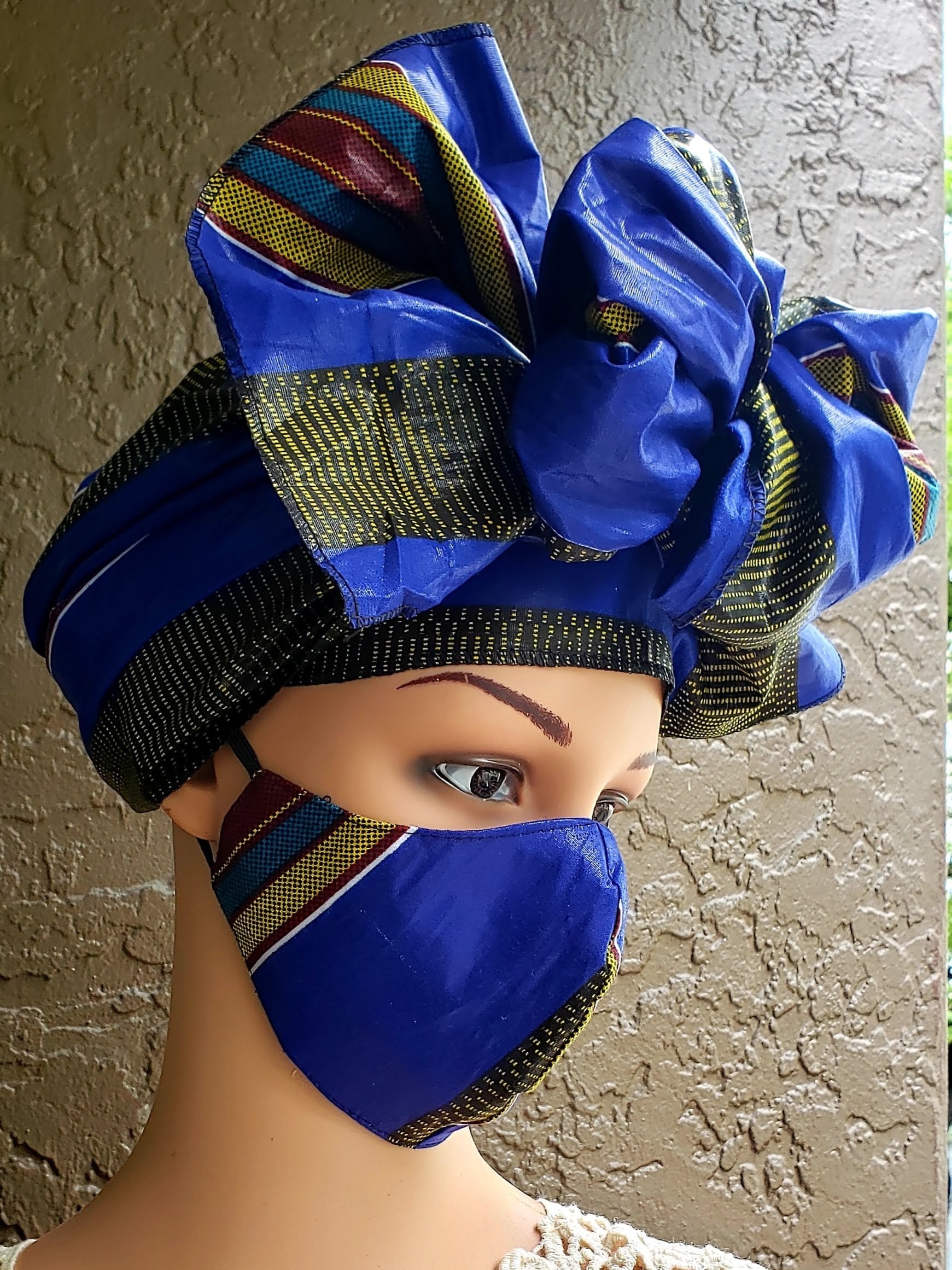 Matching  Mask-Headwrap Set - Royal Blue