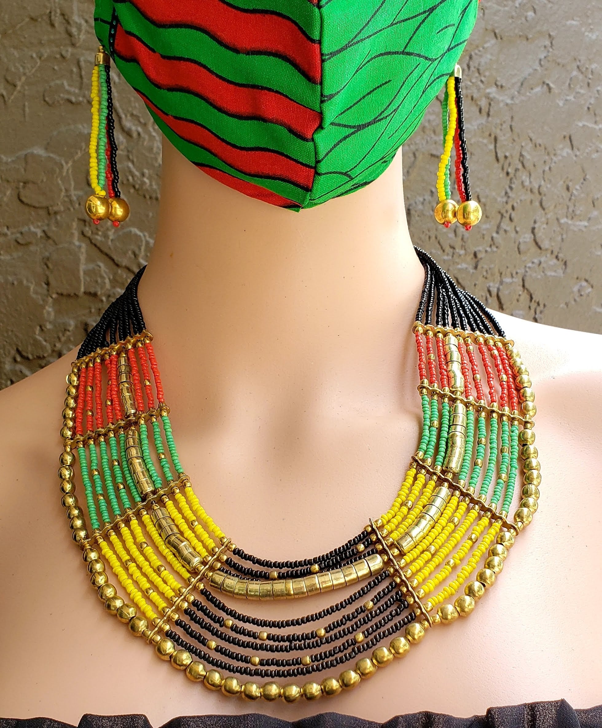 Necklace & Earrings Set- Rasta Beads
