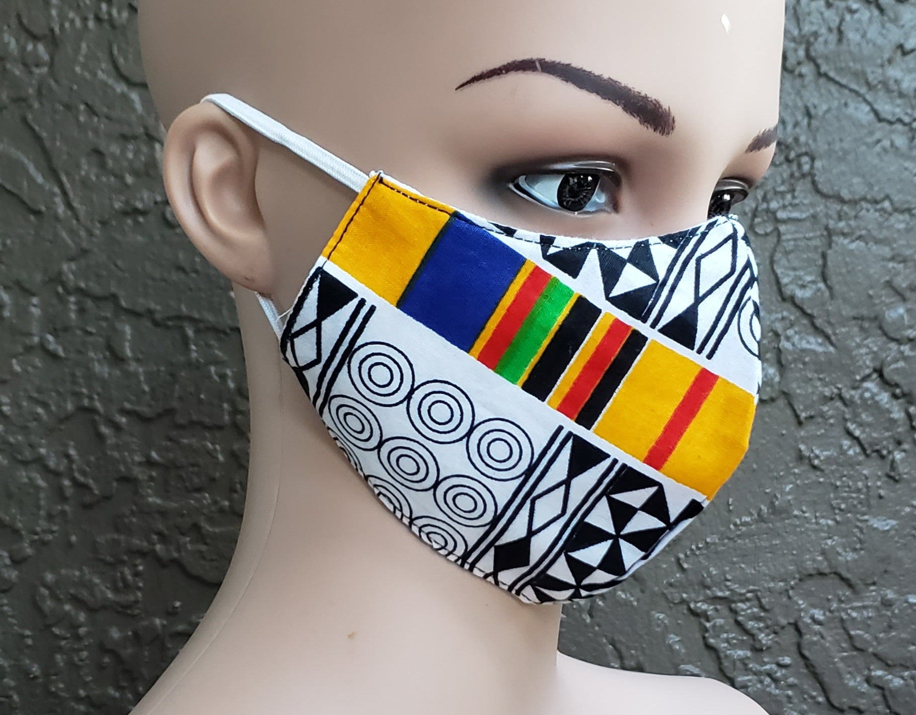 Cotton Printed Mask- White/Yellow Kente