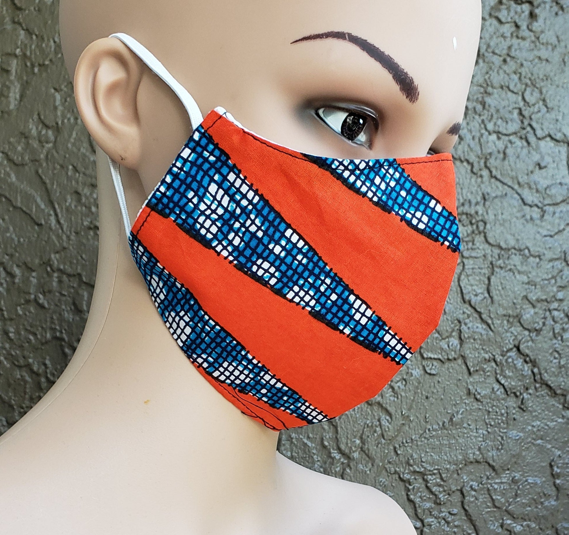 Cotton Printed Mask- Orange/ Blue