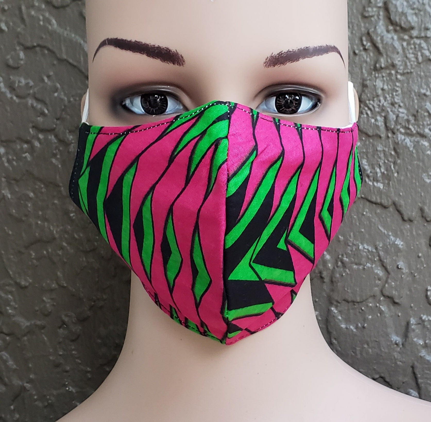 Cotton Printed Mask- Fuchsia/ Green