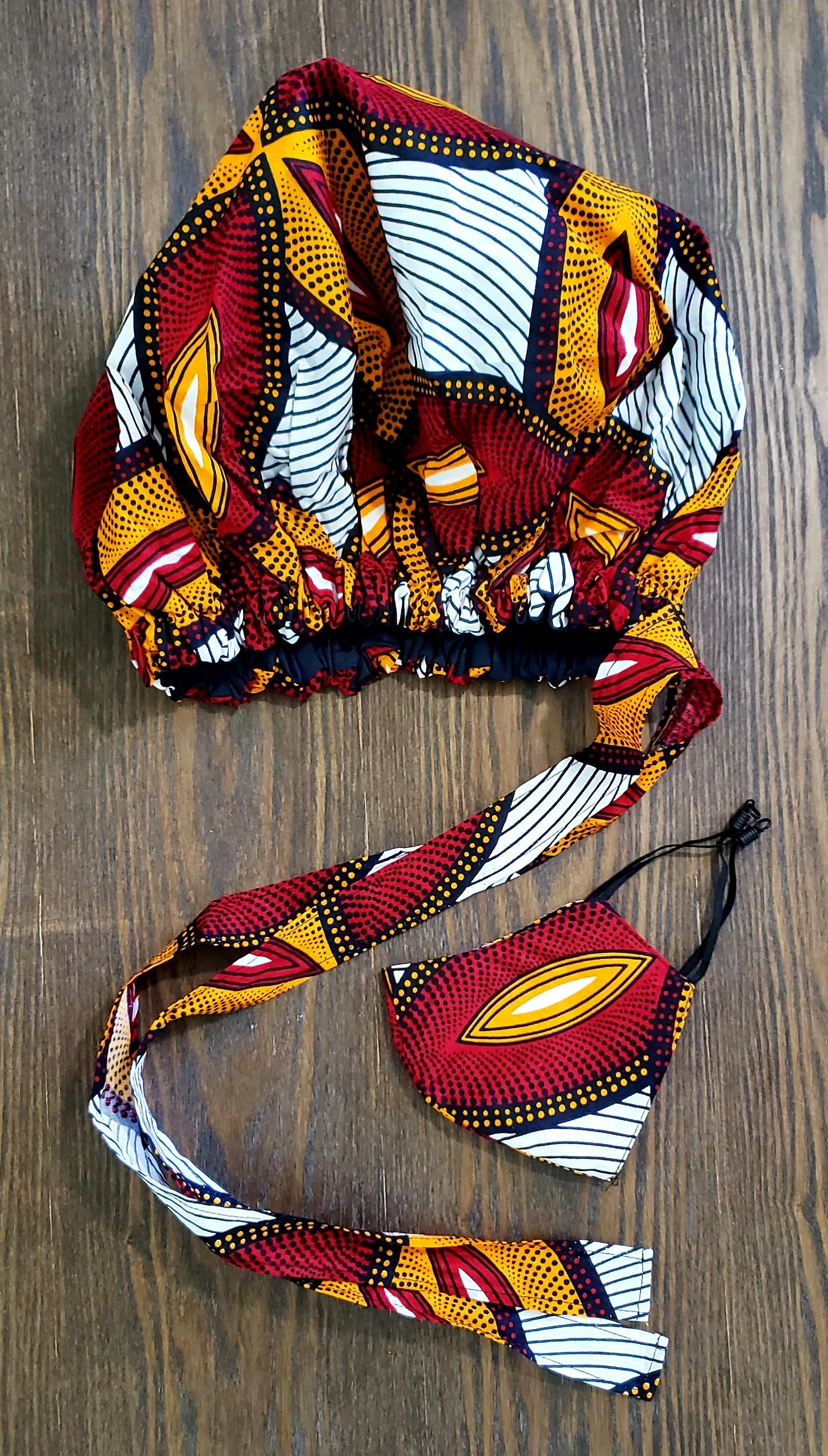 African Satin Lined Hair Bonnet/Headwrap & Mask Set