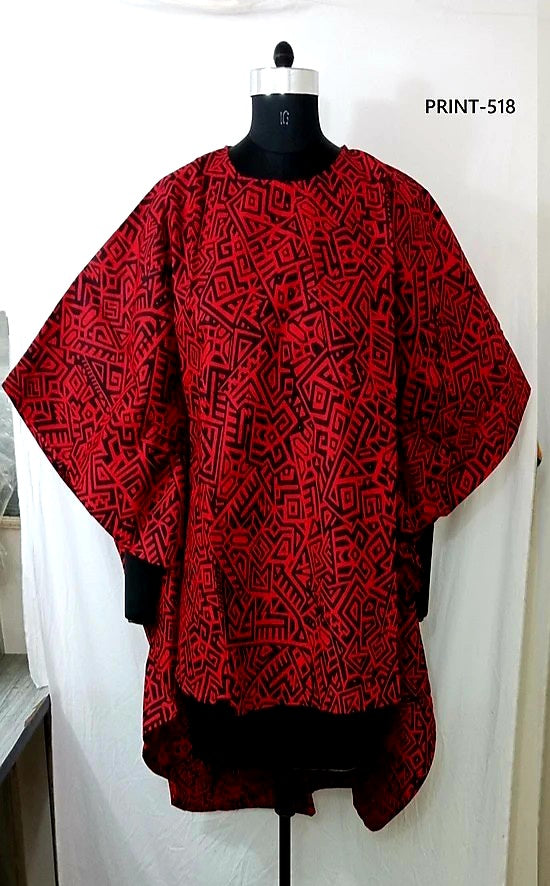 7551 - African Print High Low Poncho Blouse