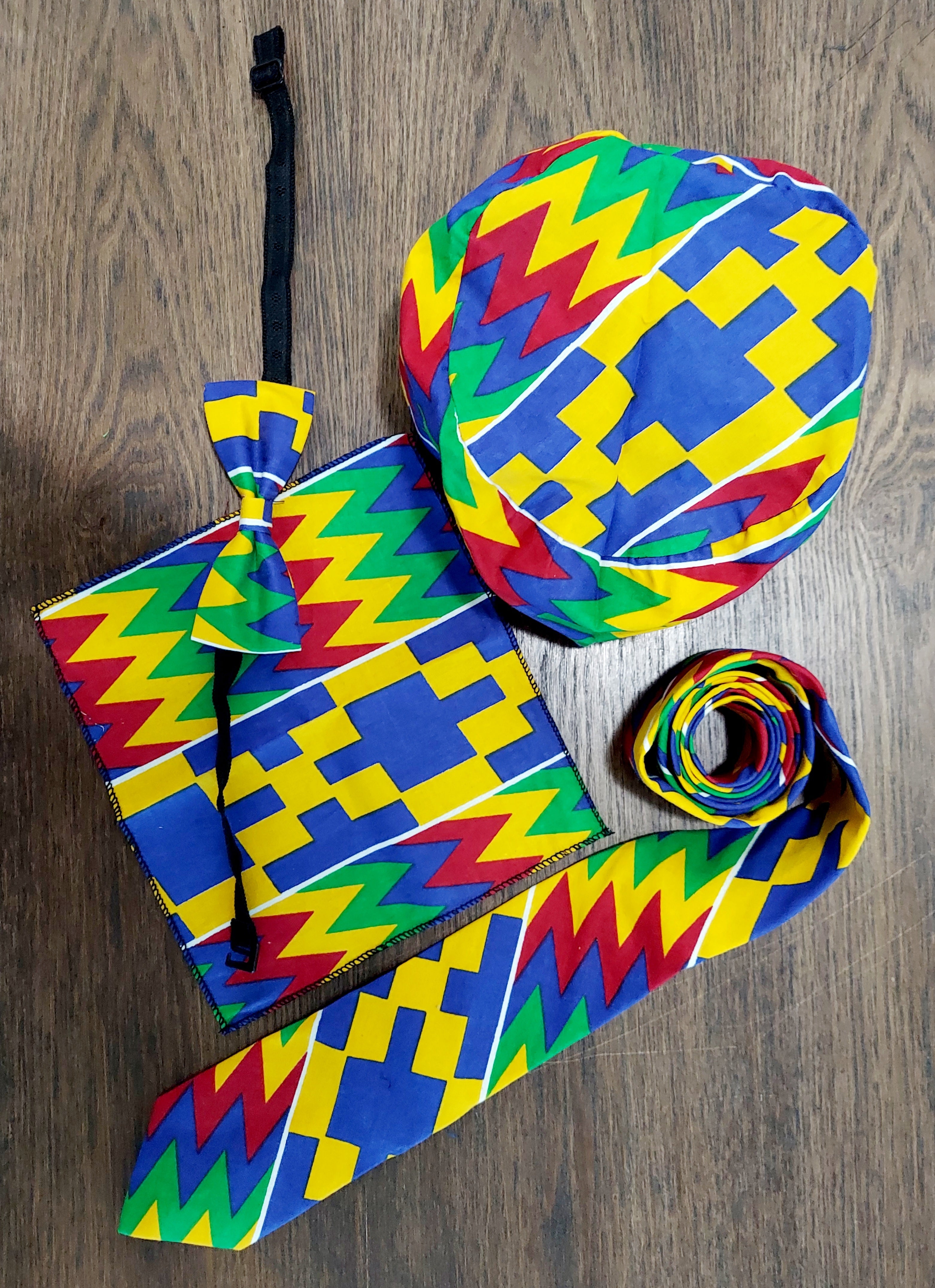 4 Pcs Bow tie Set- Blue Kente