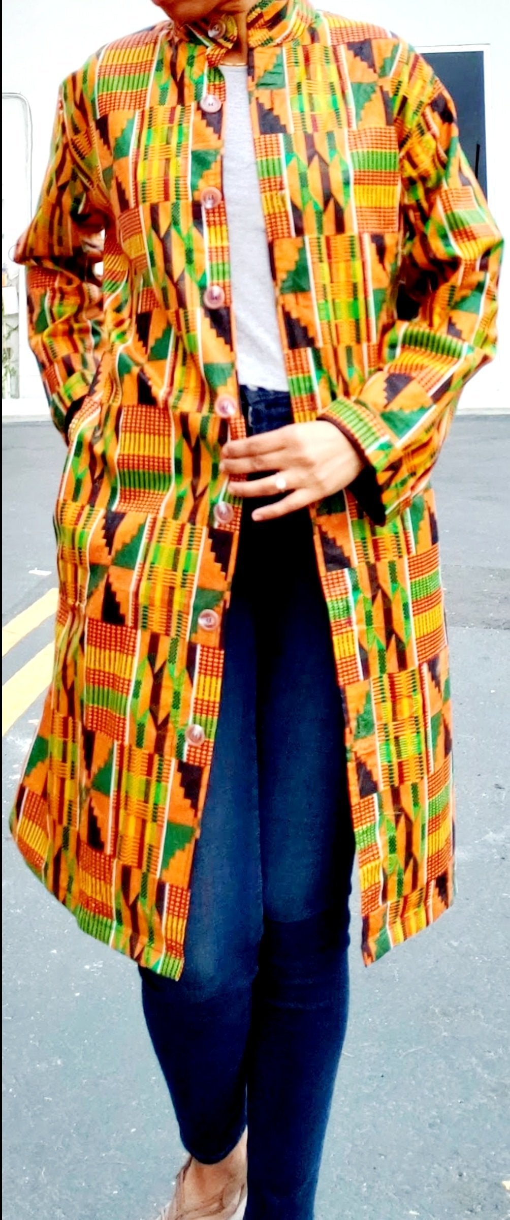 440 Button Down Dress Coat- Traditional African  Kente