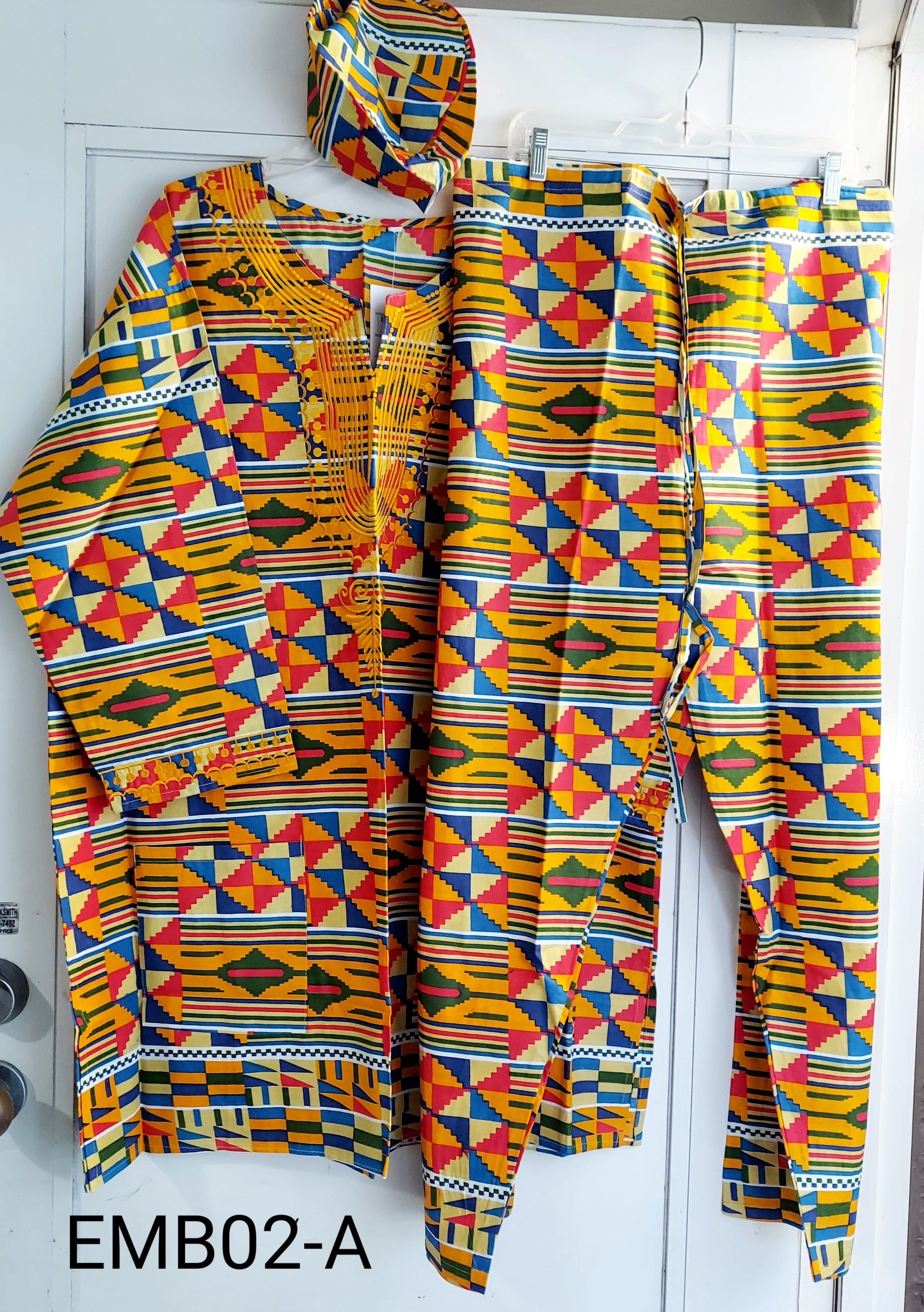 Men 3Pcs Pant Set /Traditional Kente Print-EMB02