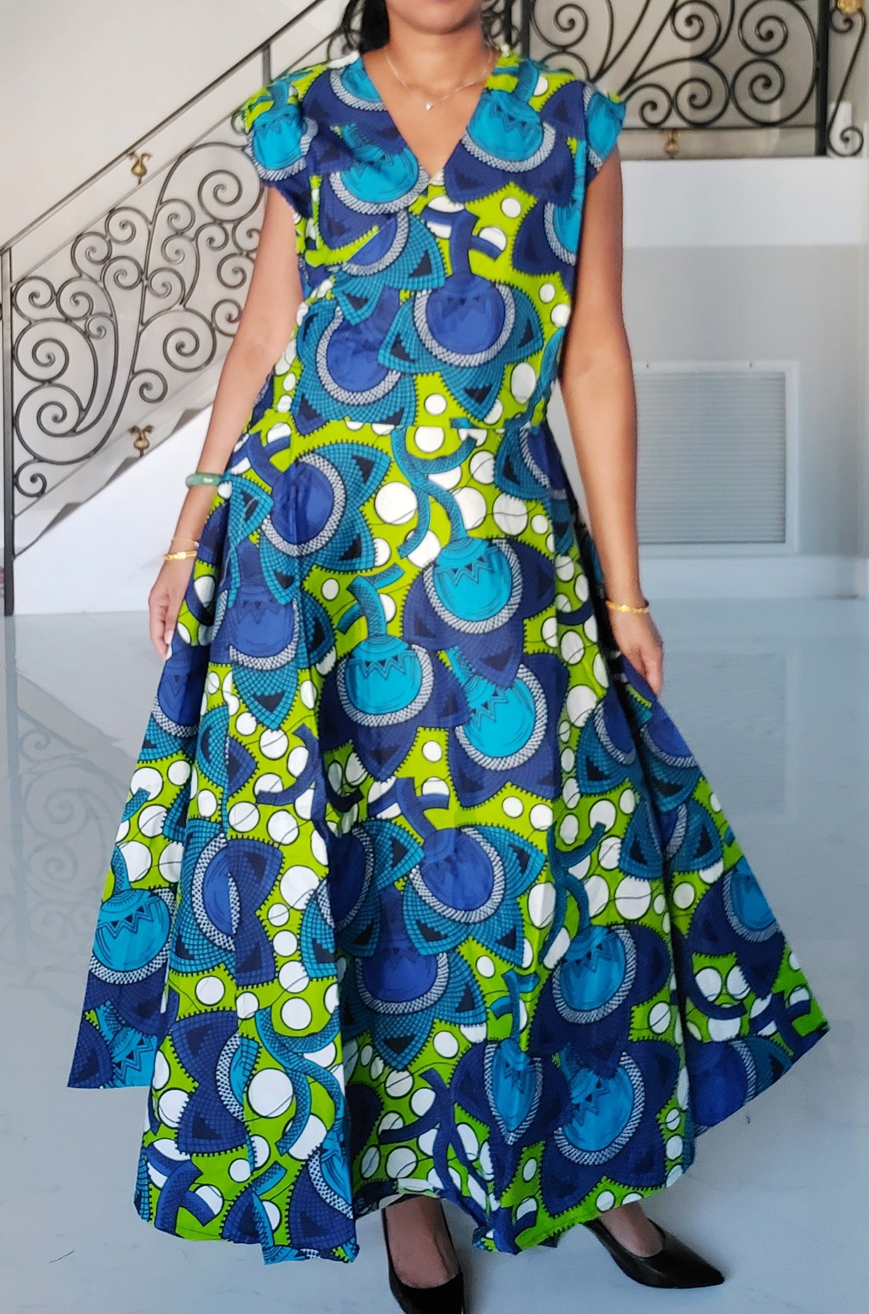 1045- Women Long Printed Wrap Dress,