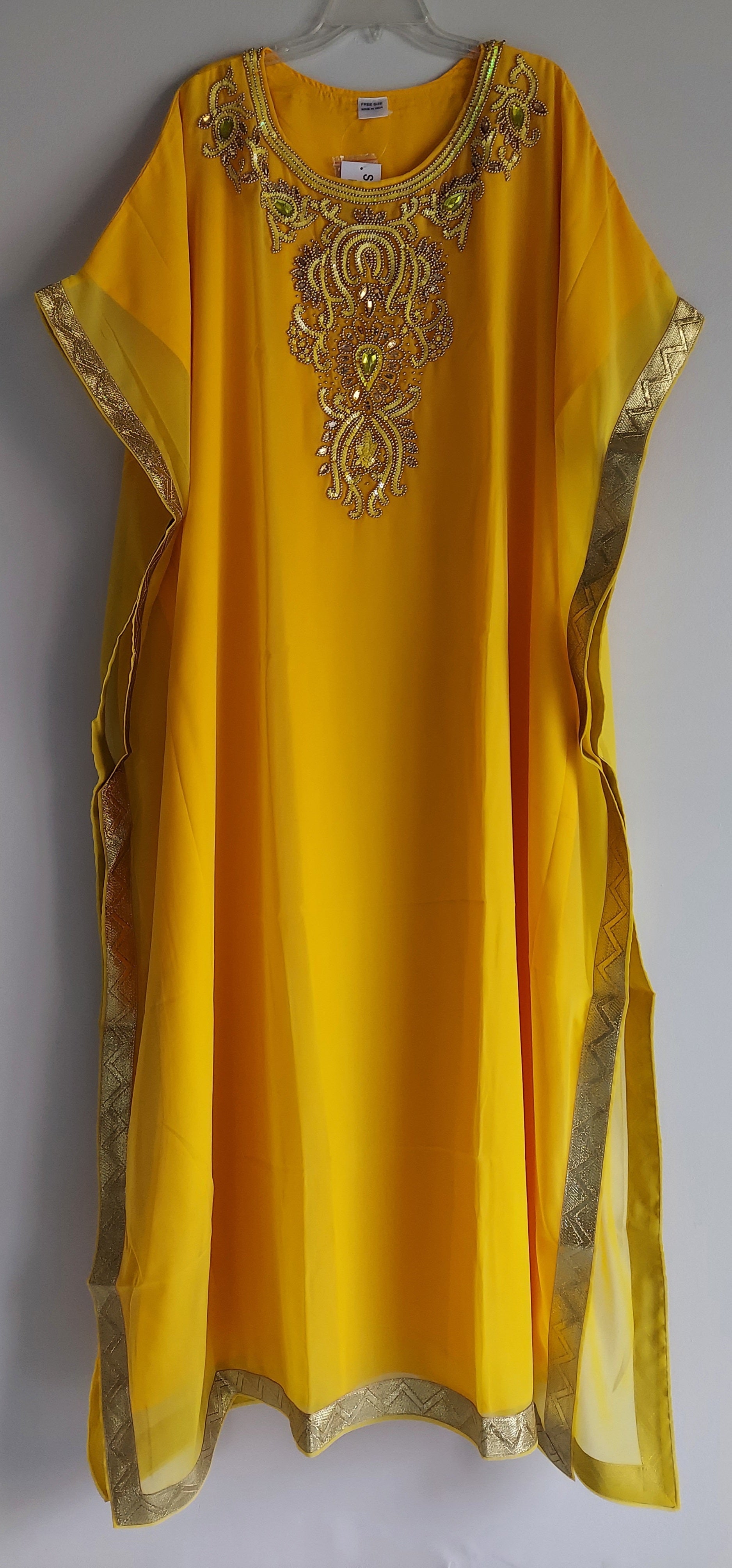 Beaded kaftan Dress With Gold Border - D