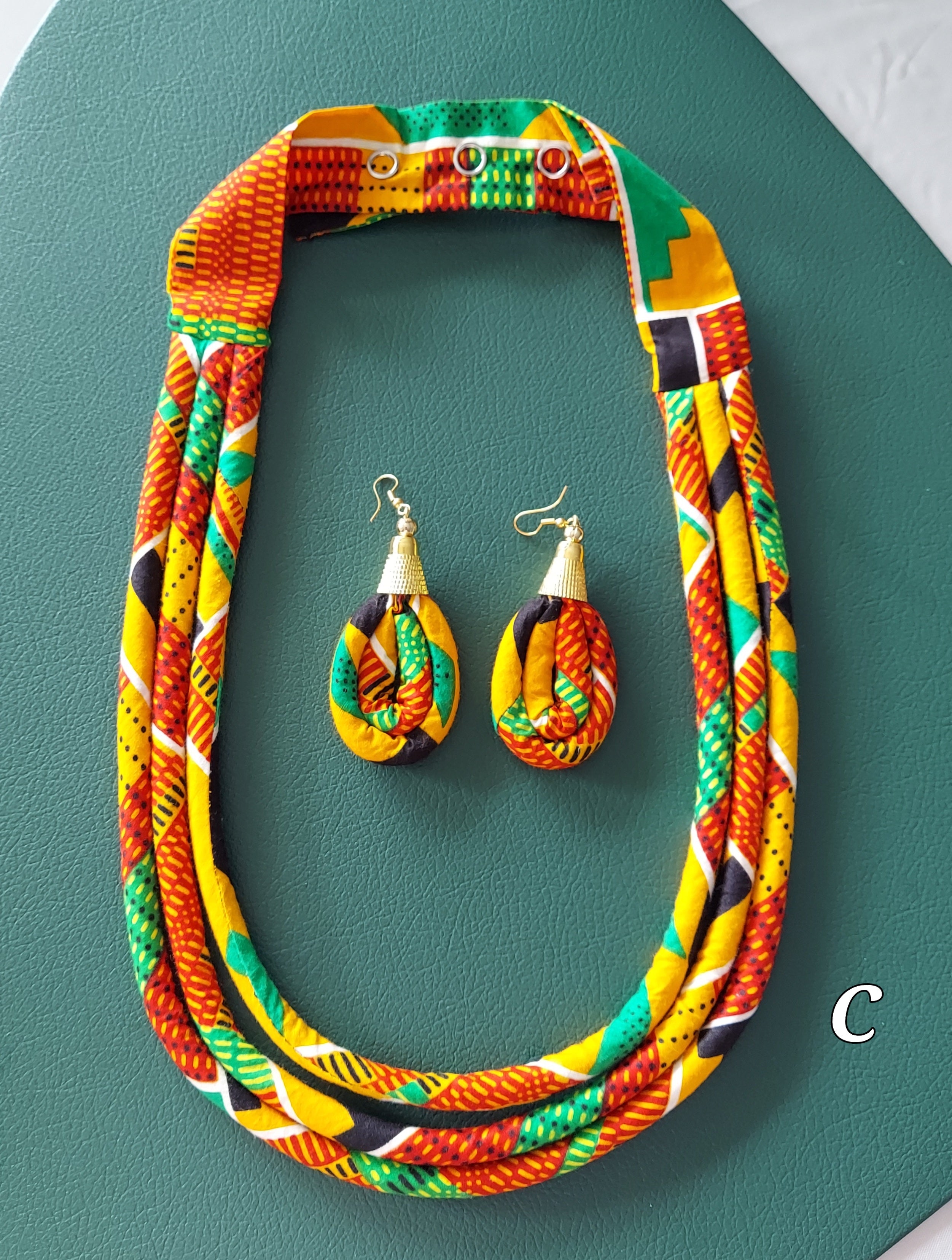 3 Layered Fabric Necklace & Earrings Set