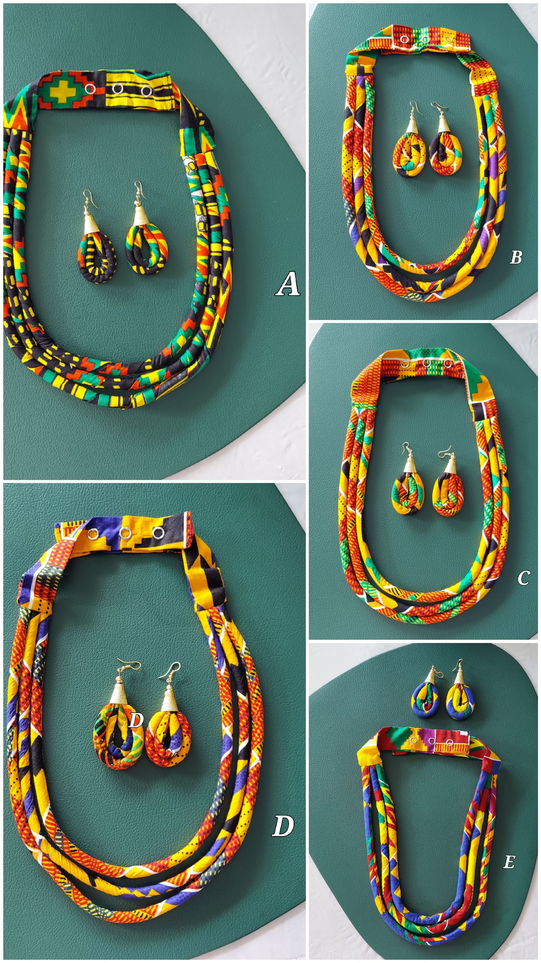 3 Layered Fabric Necklace & Earrings Set