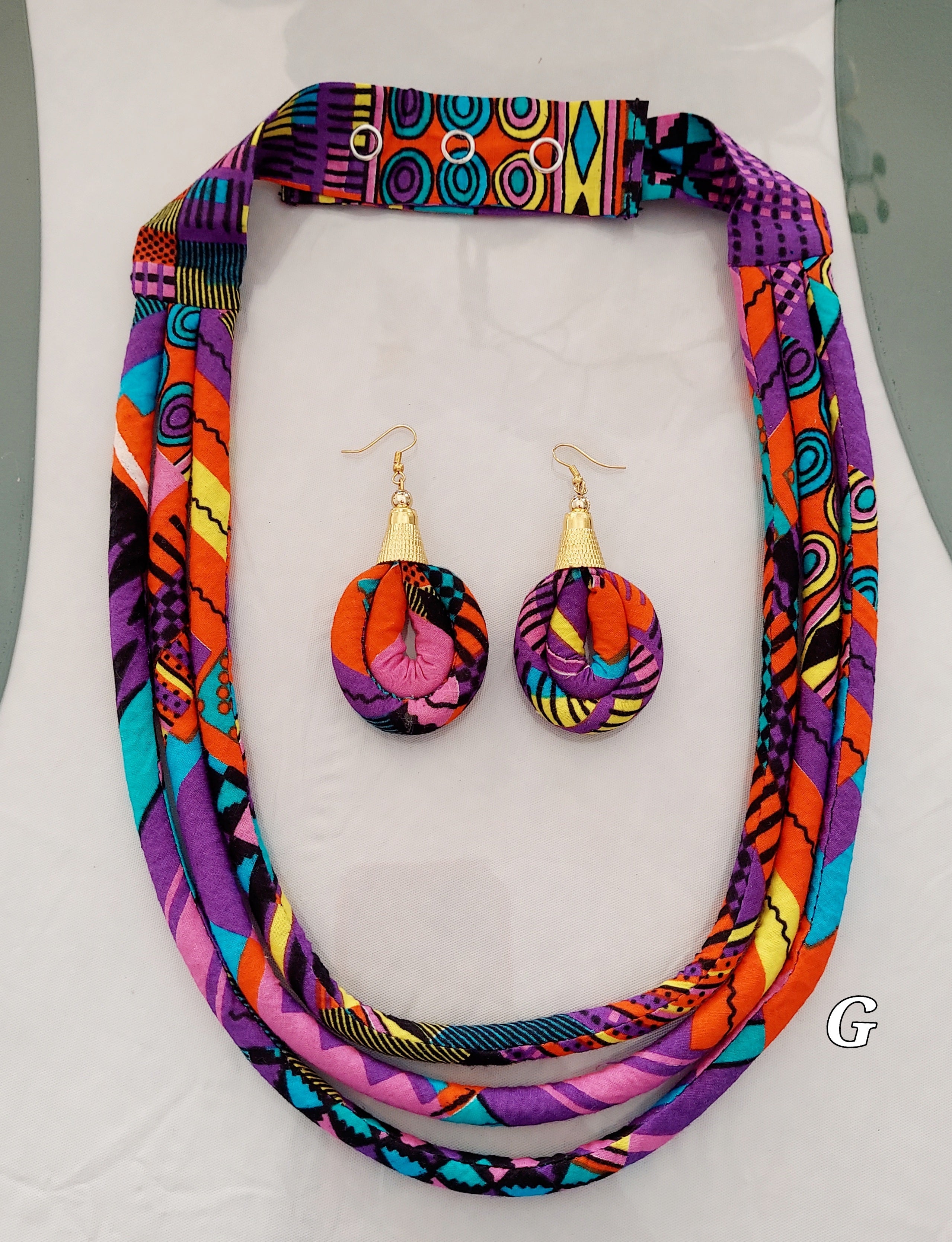 3 Layered Fabric Necklace & Earrings Set