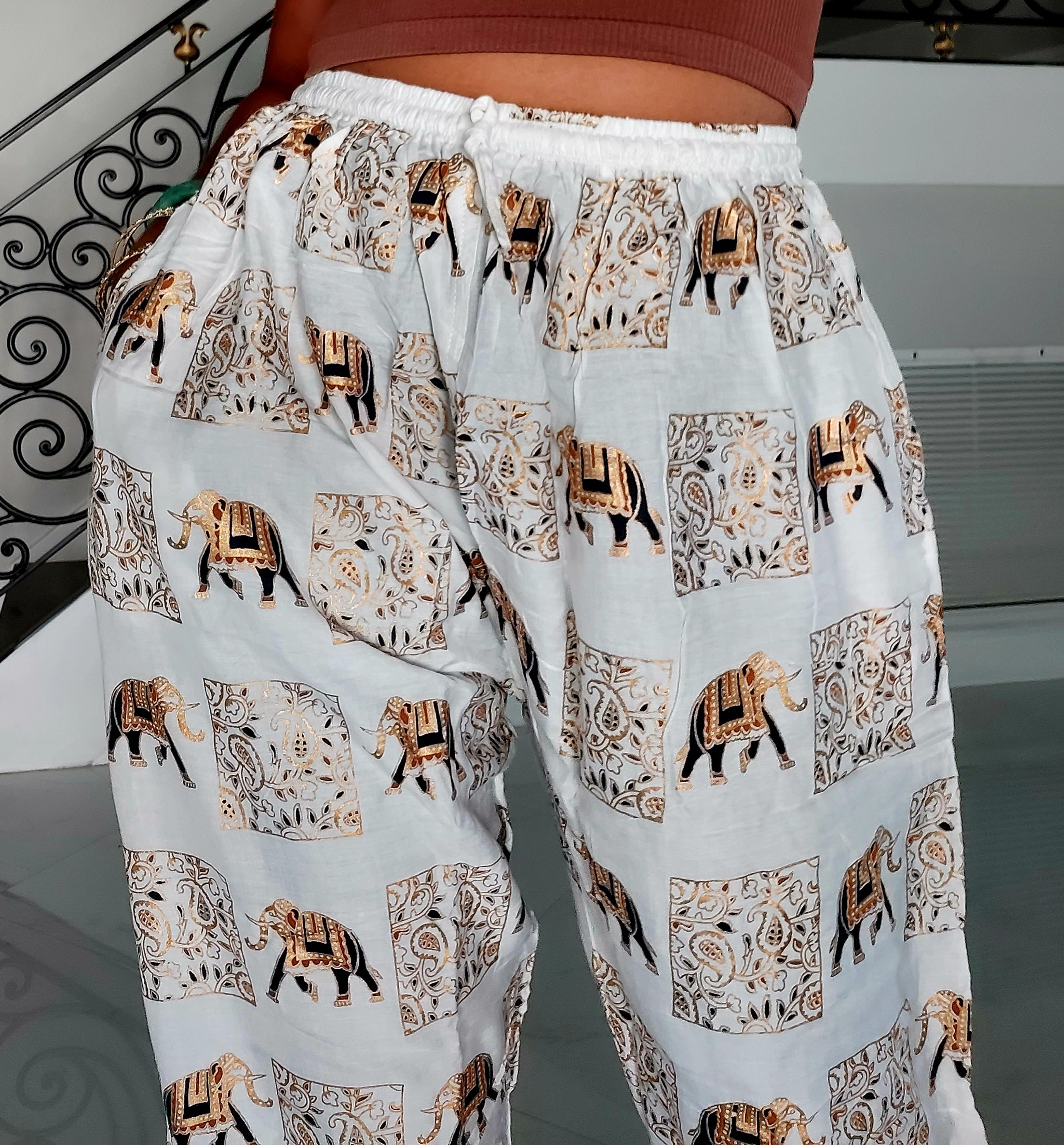 Long Harem Yoga Pant/ Embossed Elephant Print