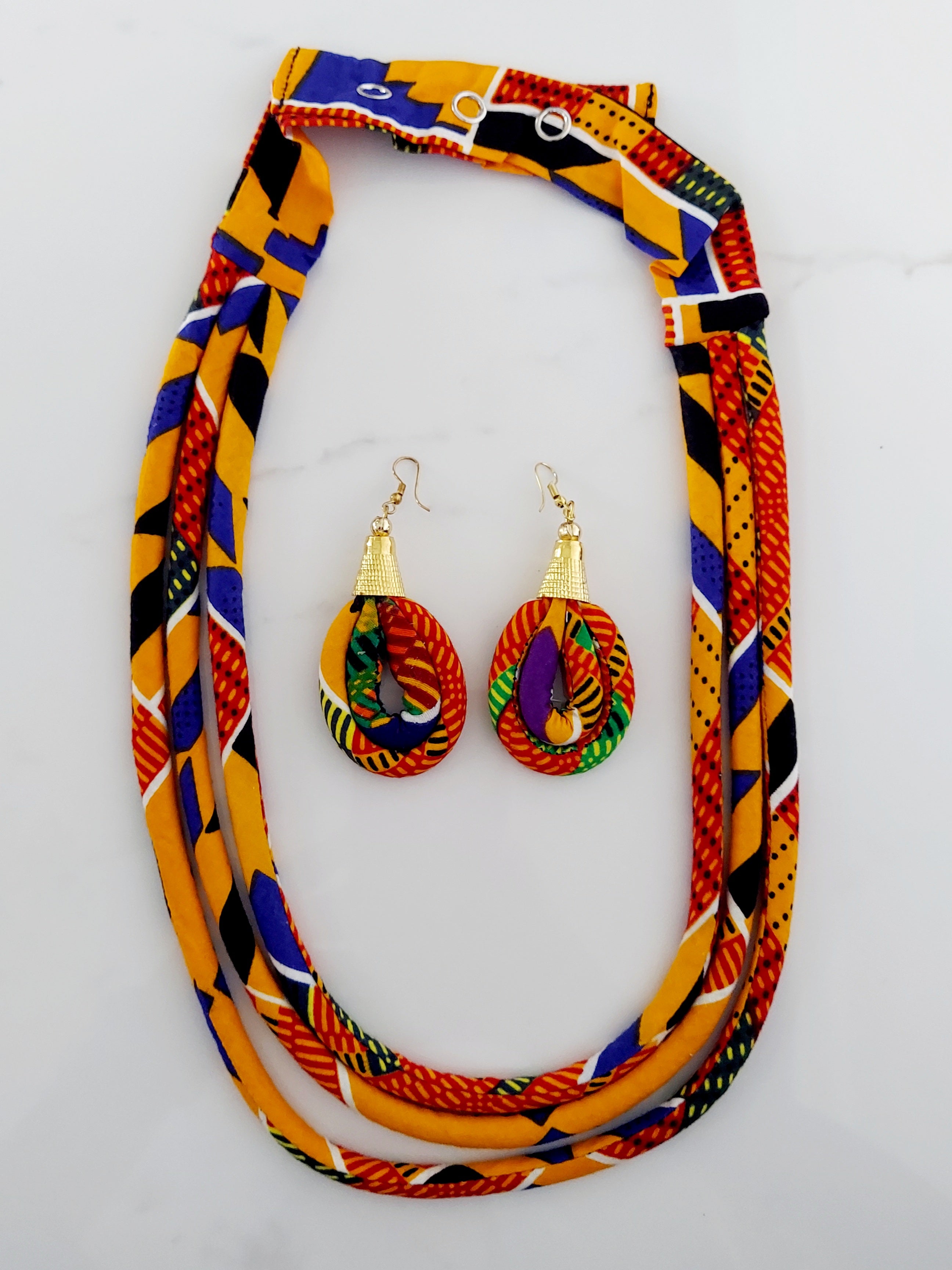 3 Layered Fabric Necklace & Earrings Set