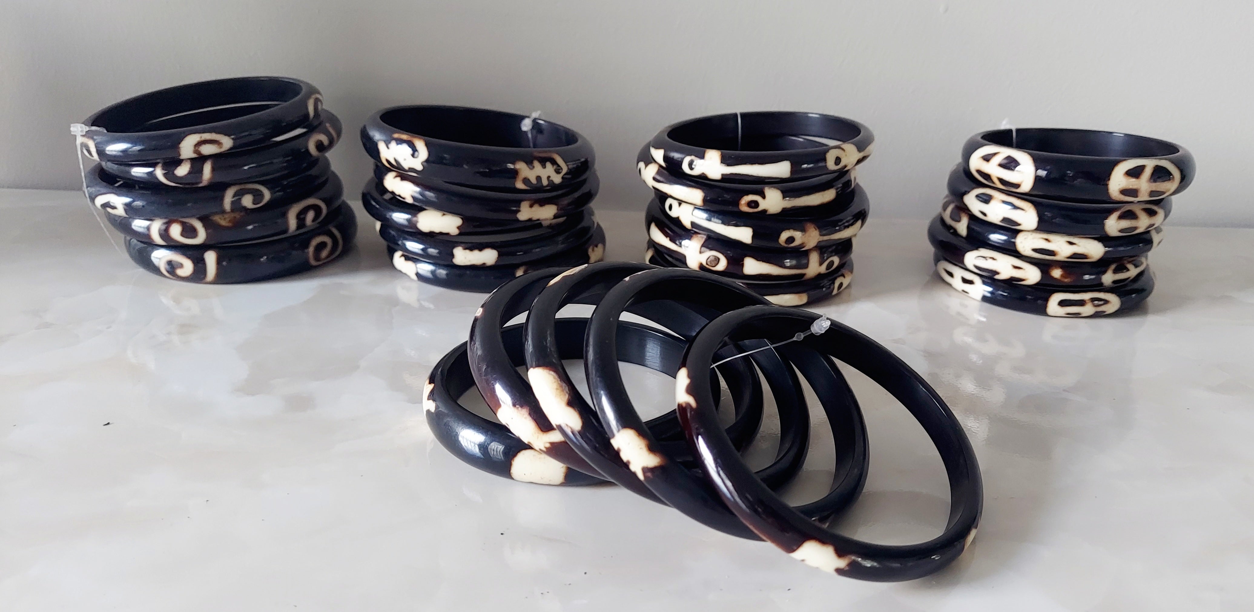 5 Pcs Stacable Bangles Set / African Symbol