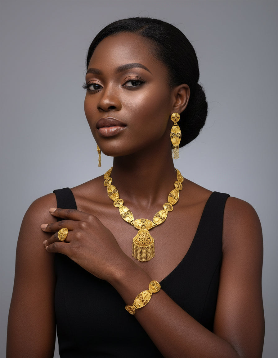 Gold Necklace /Bracelet/ Earring/ Ring Set/ Gold Plated -11B