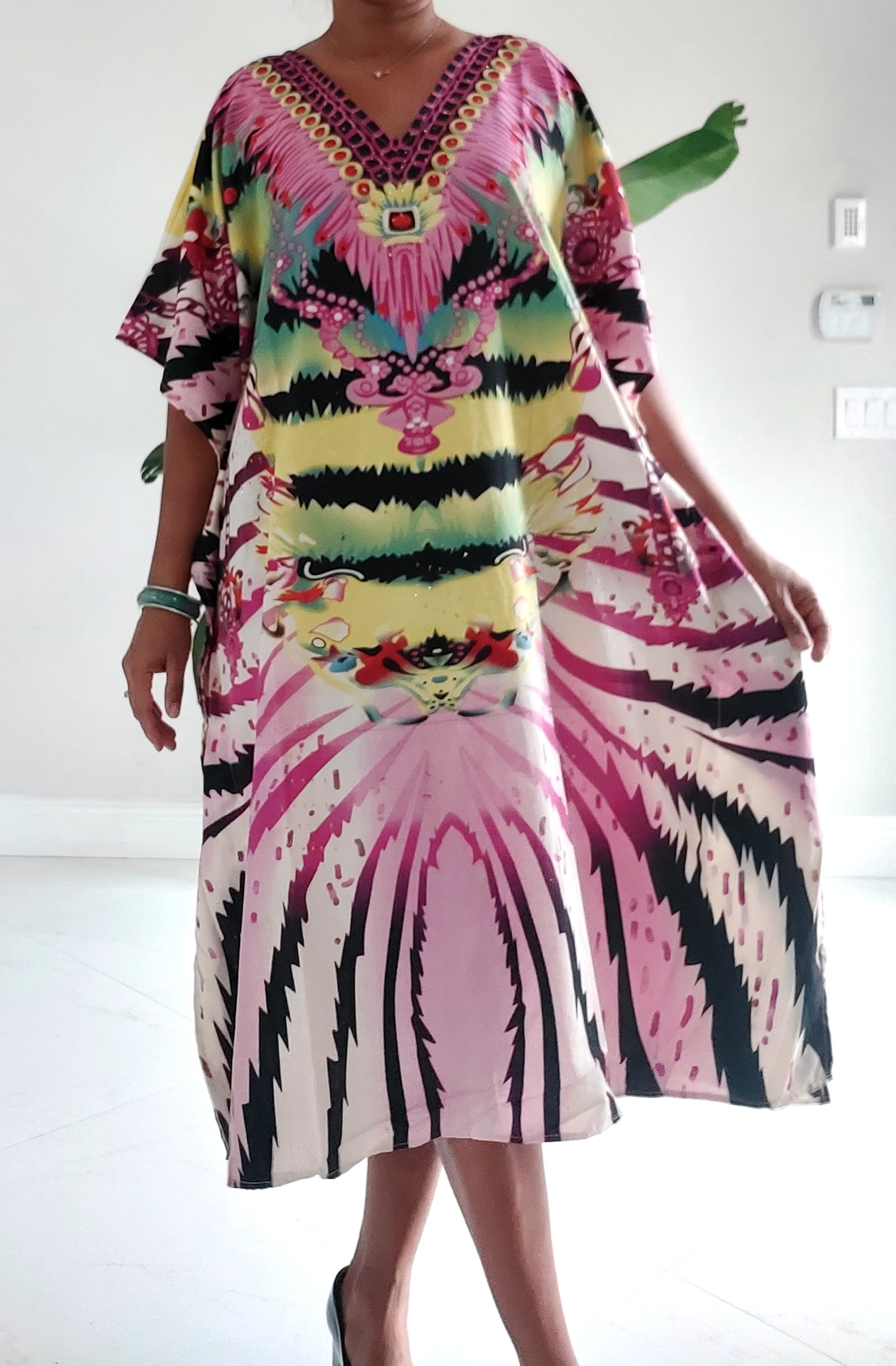 Afro Print Middi Kaftan Dress