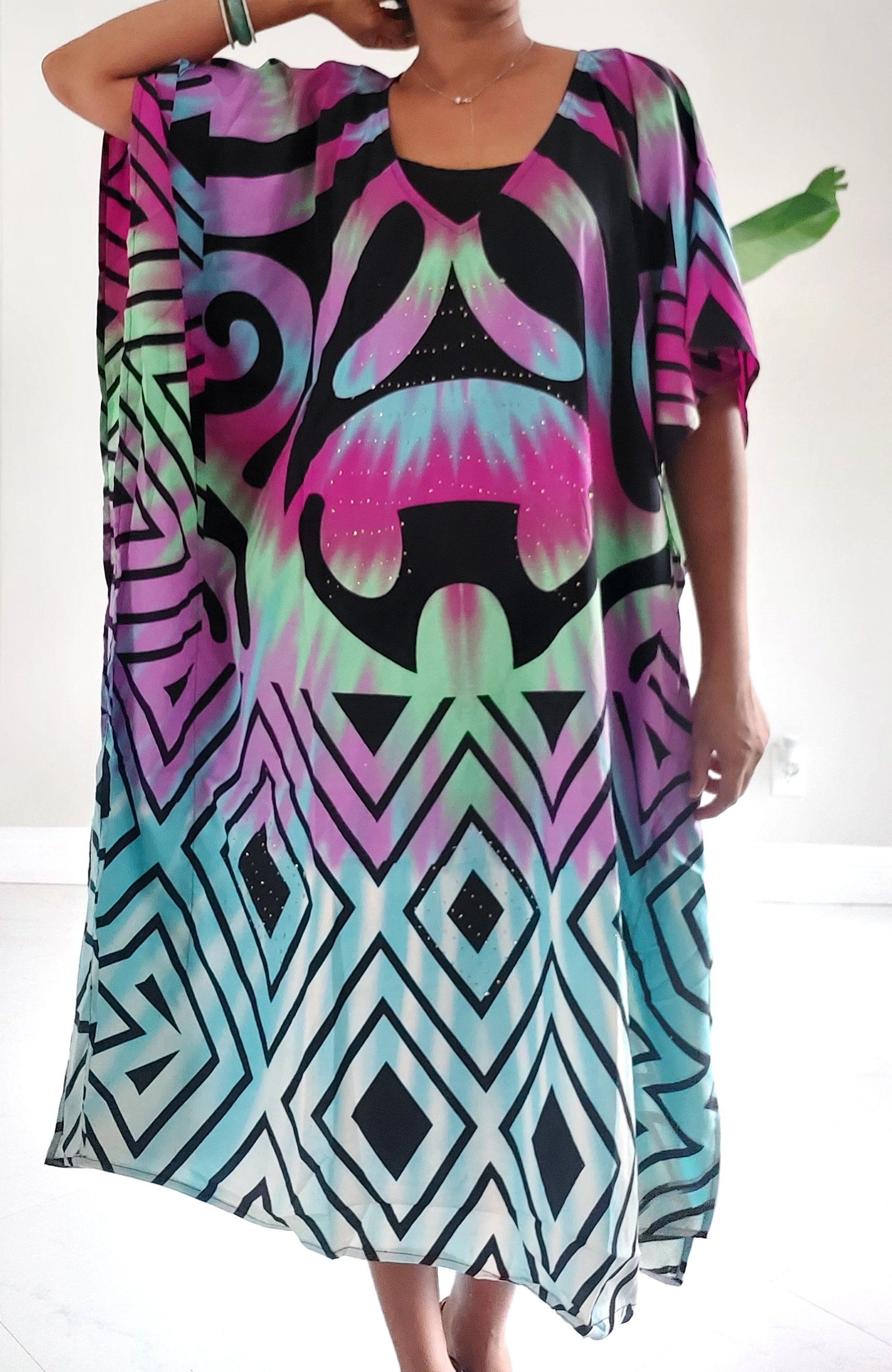 Afro Print Middi Kaftan Dress