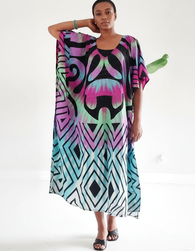 Afro Print Middi Kaftan Dress