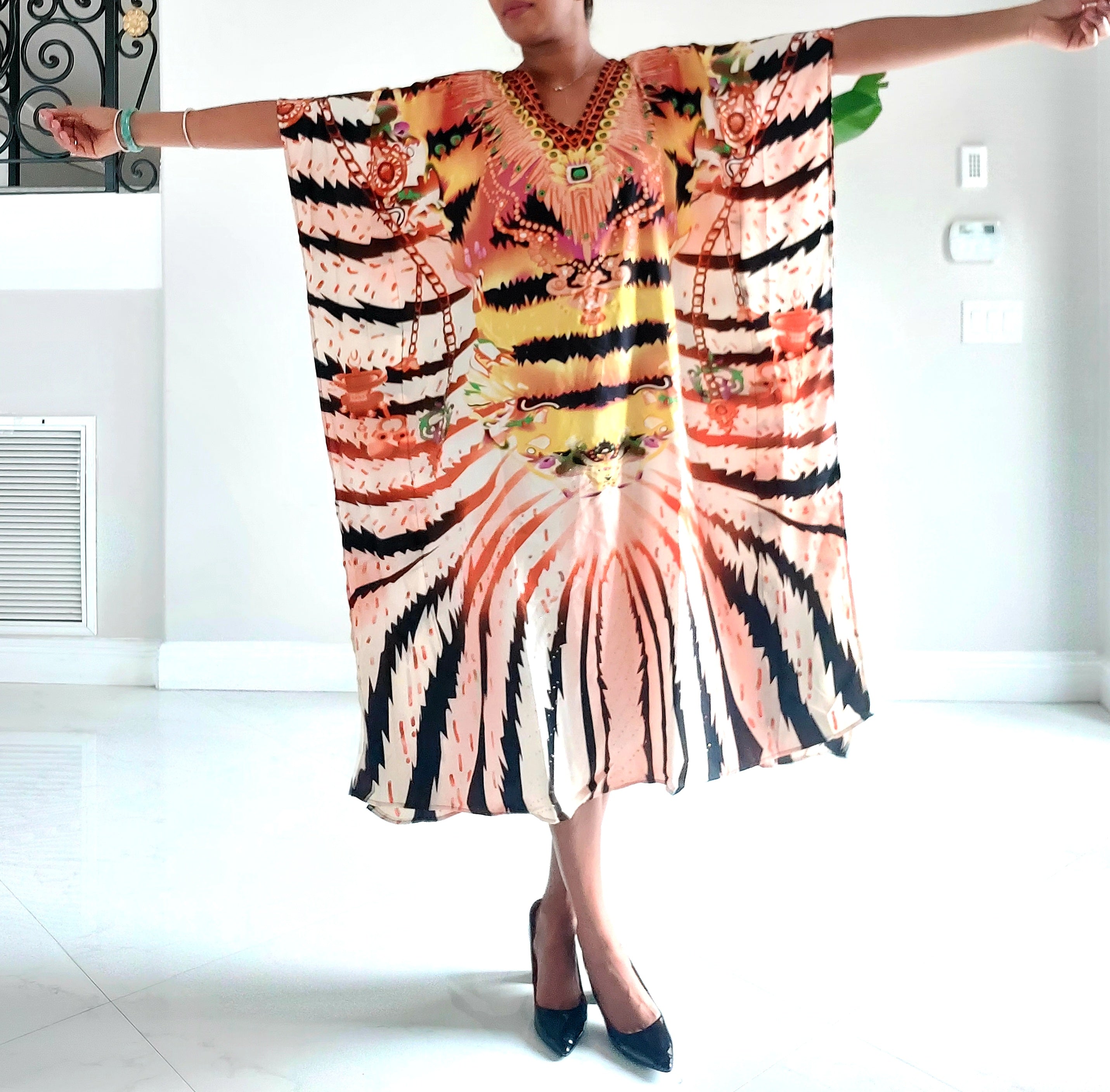 Afro Print Middi Kaftan Dress