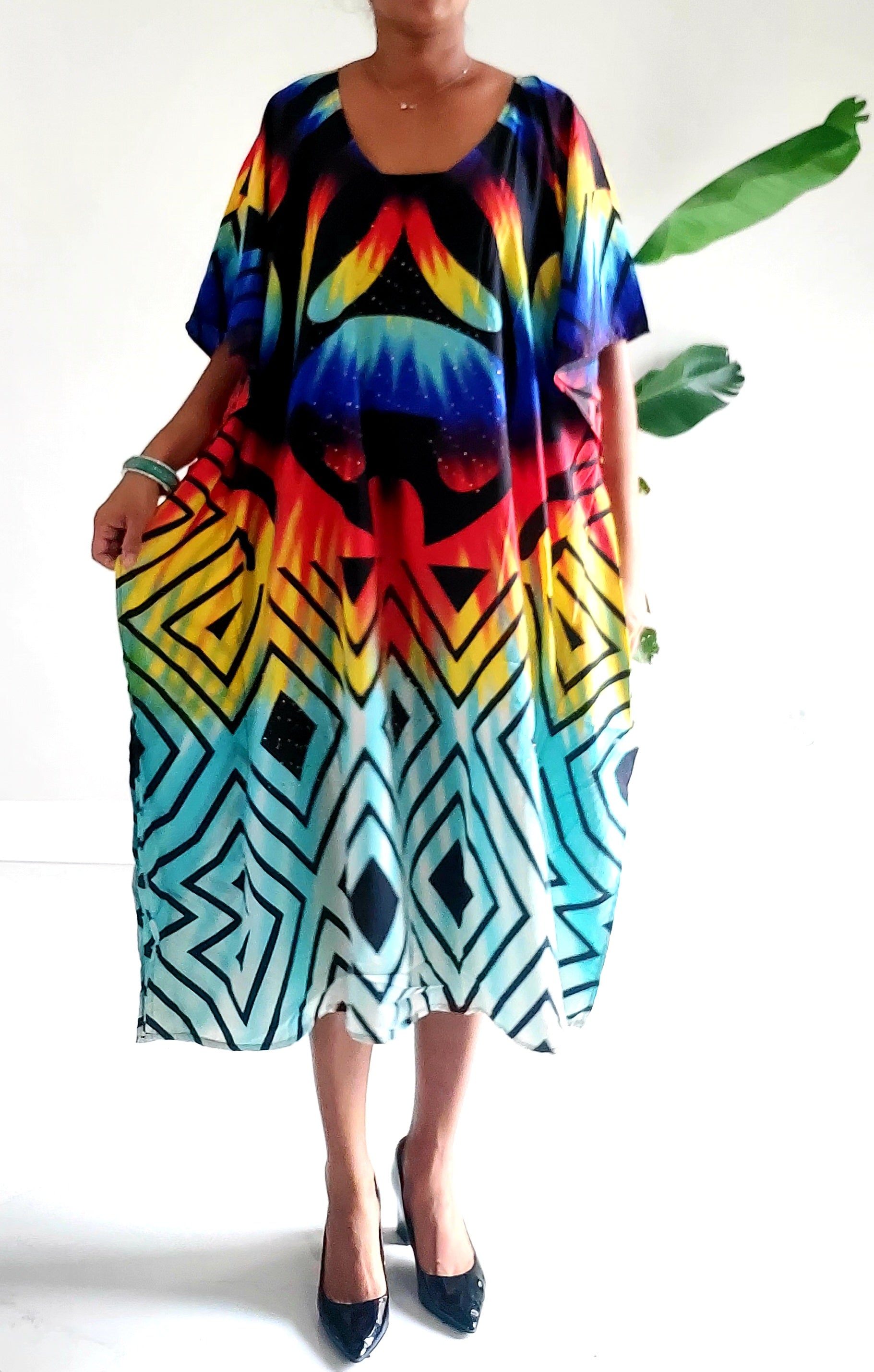 Afro Print Middi Kaftan Dress