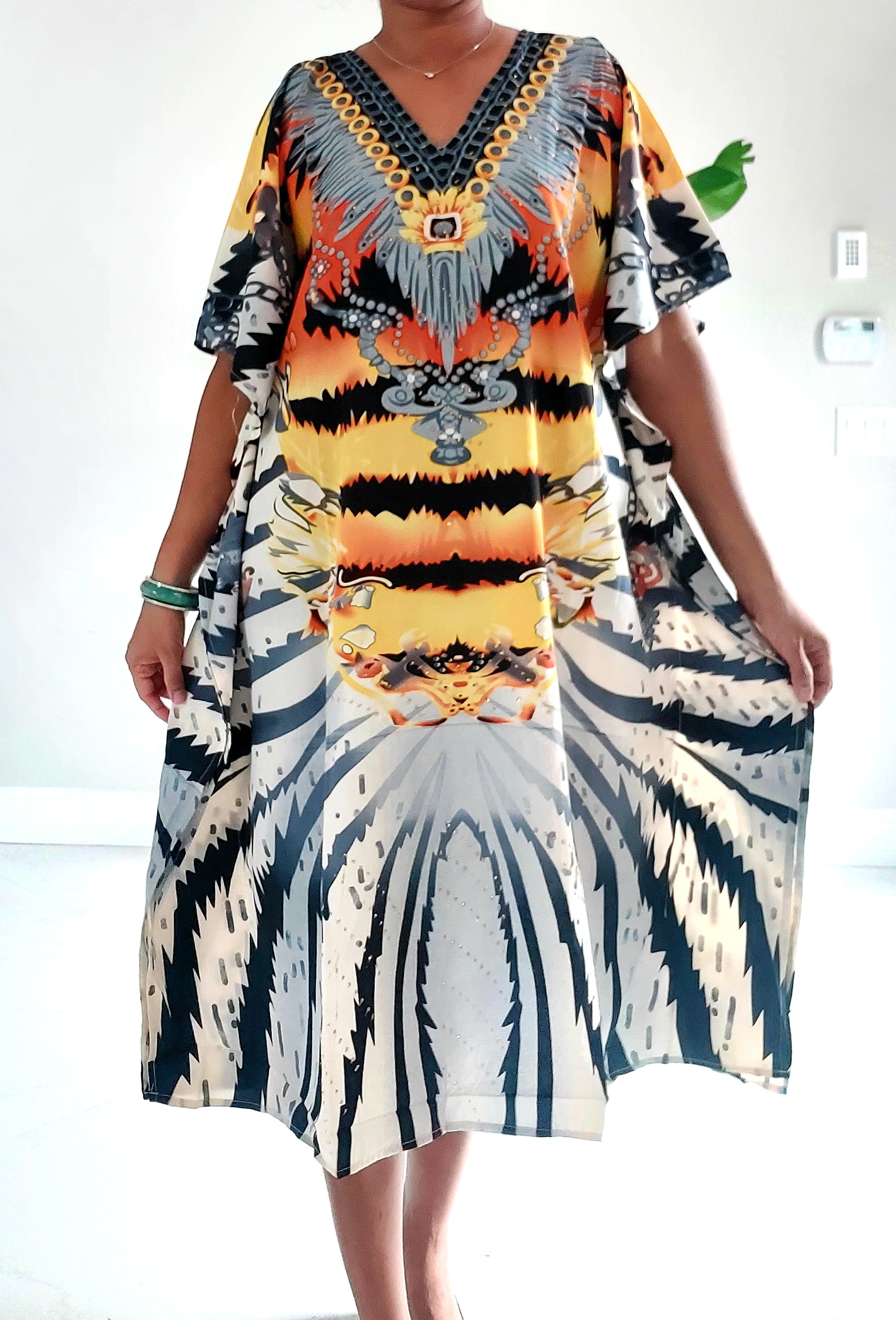 Afro Print Middi Kaftan Dress