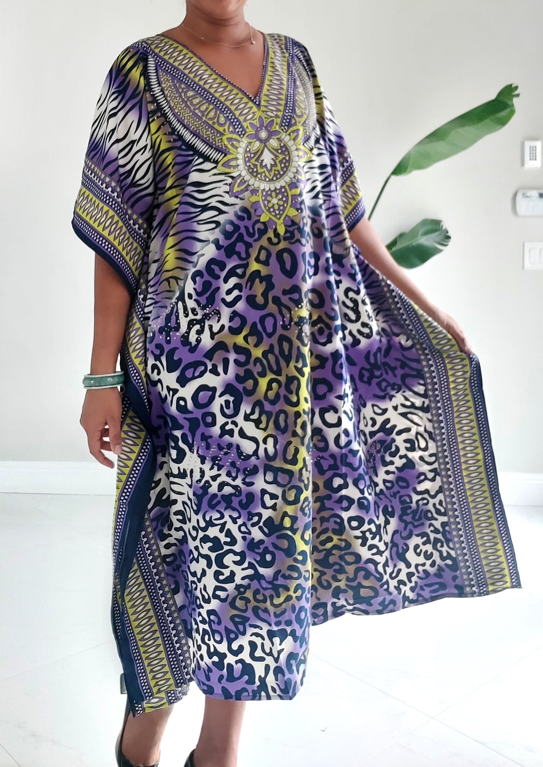 Afro Print Middi Kaftan Dress