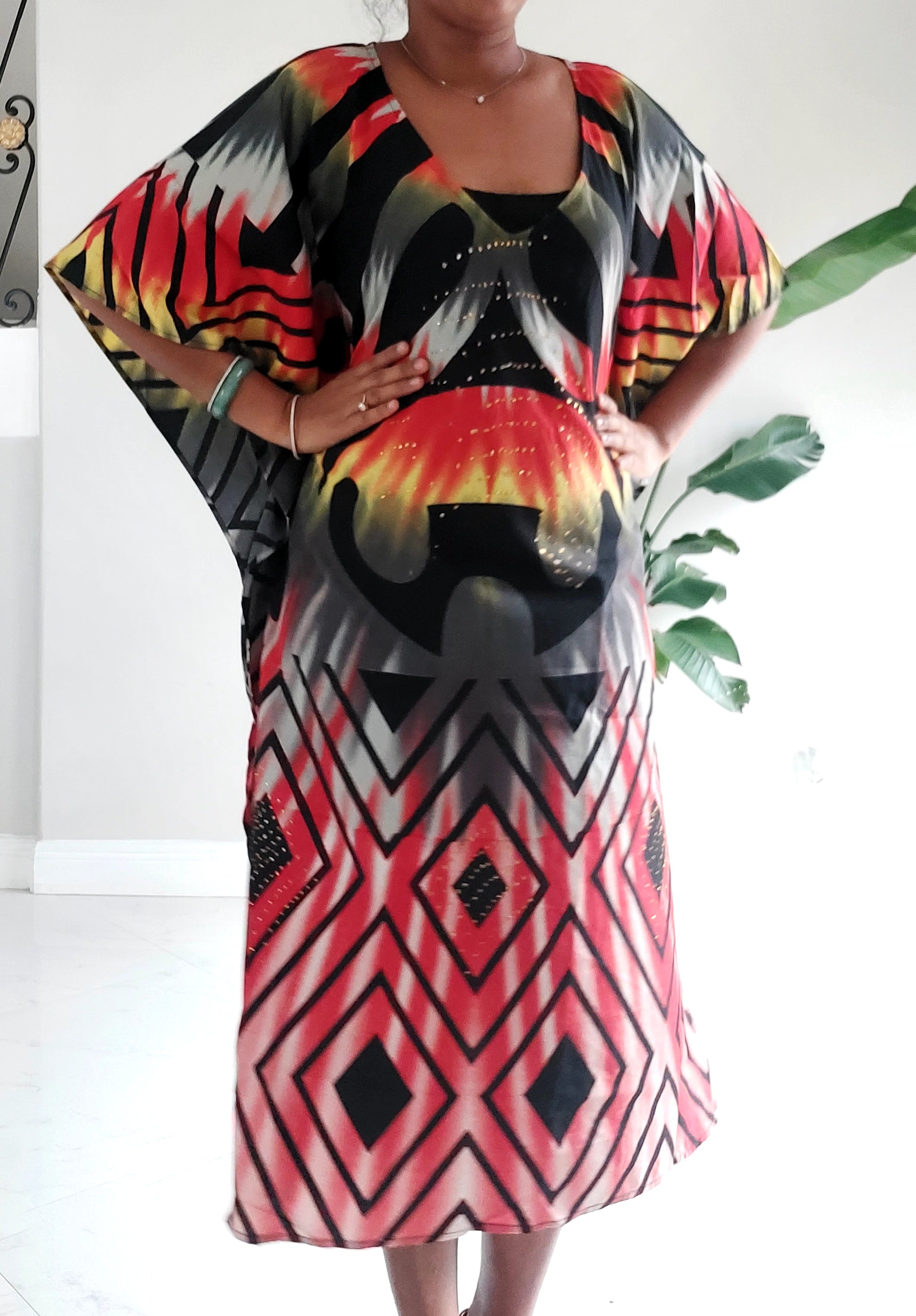 Afro Print Middi Kaftan Dress