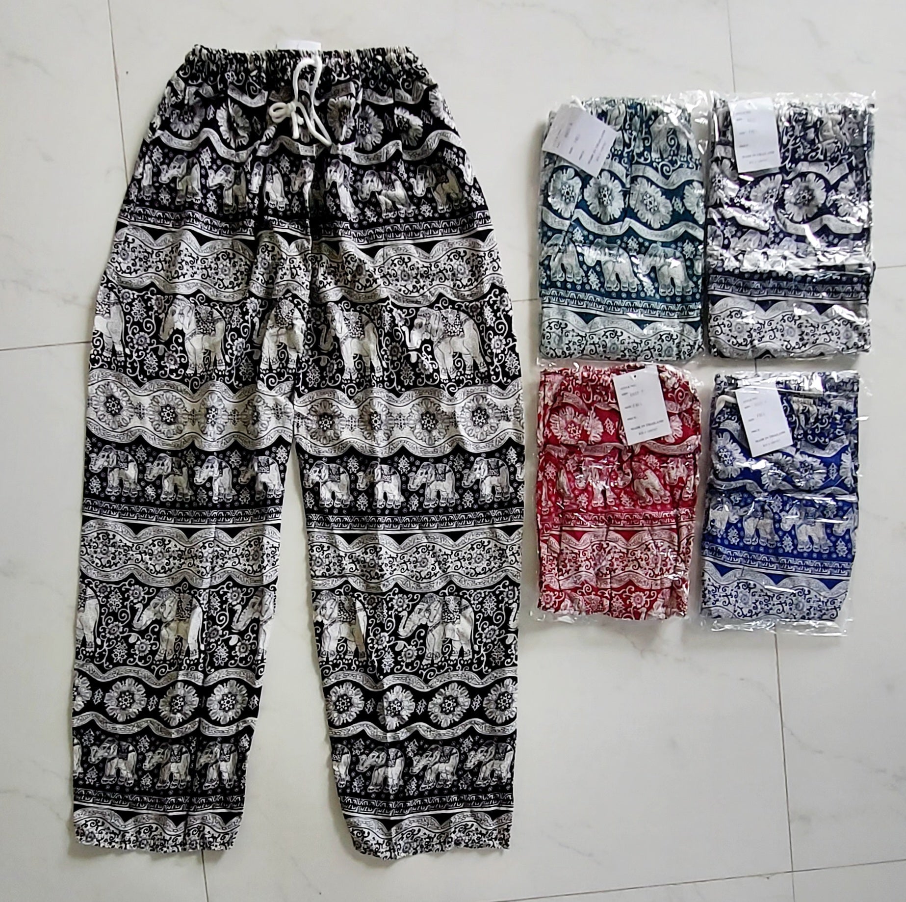 Long Wide Leg Yoga Pant/ Elephant Print