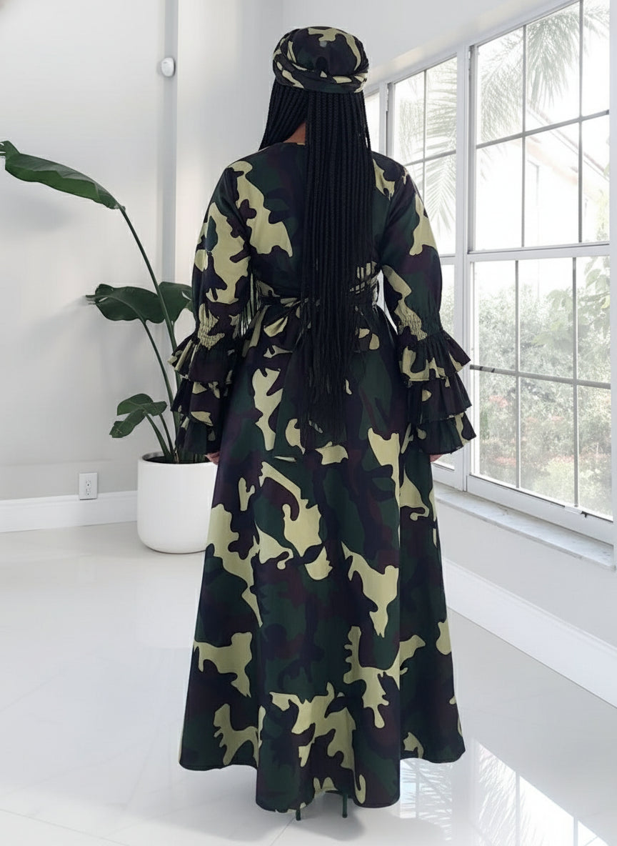 Woman's Long Wrap Dress- Camouflage- 70