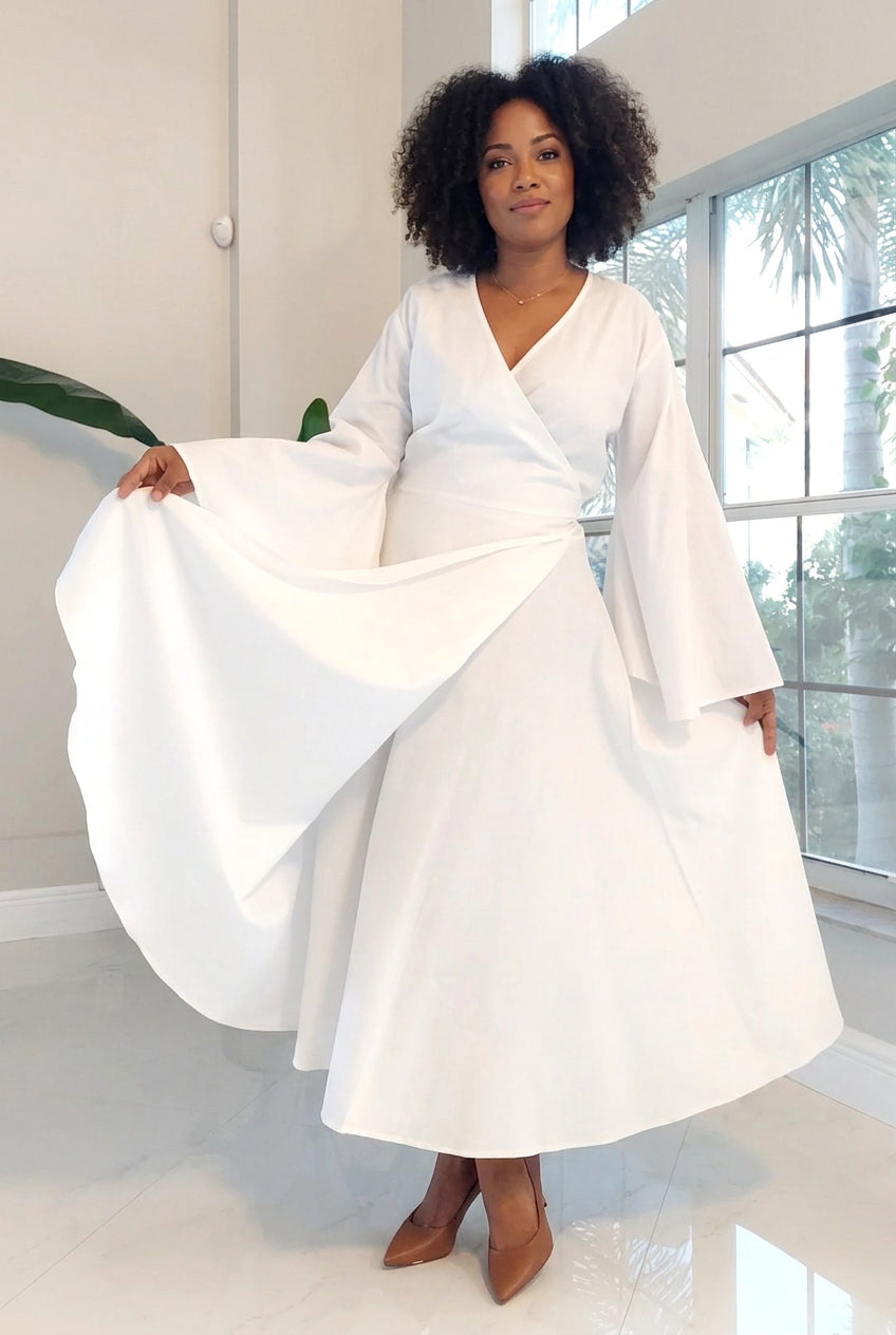 Women Wrap Around Dress/Bell sleeve - 1360