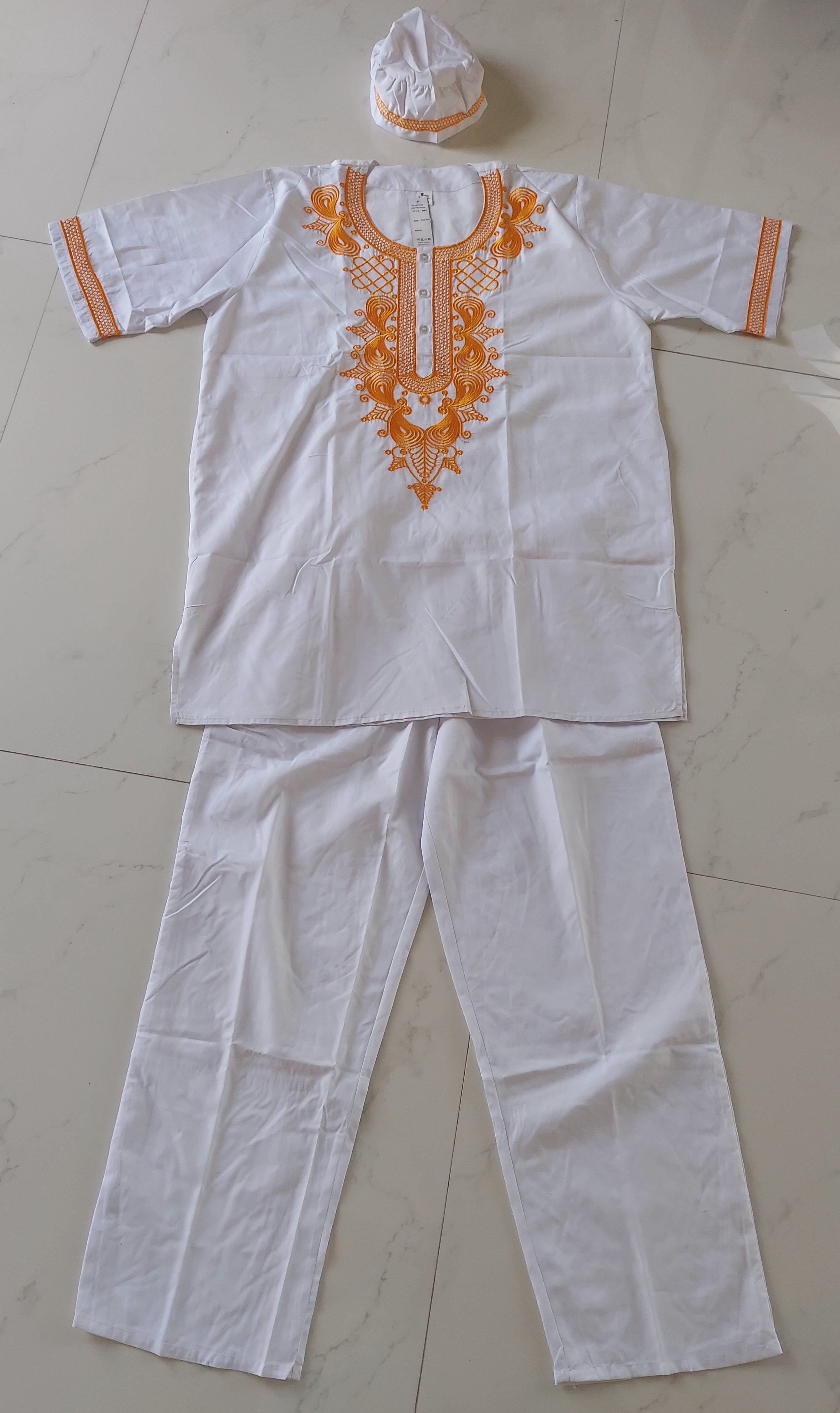 Men's 3Pcs  Embroidery Set- white