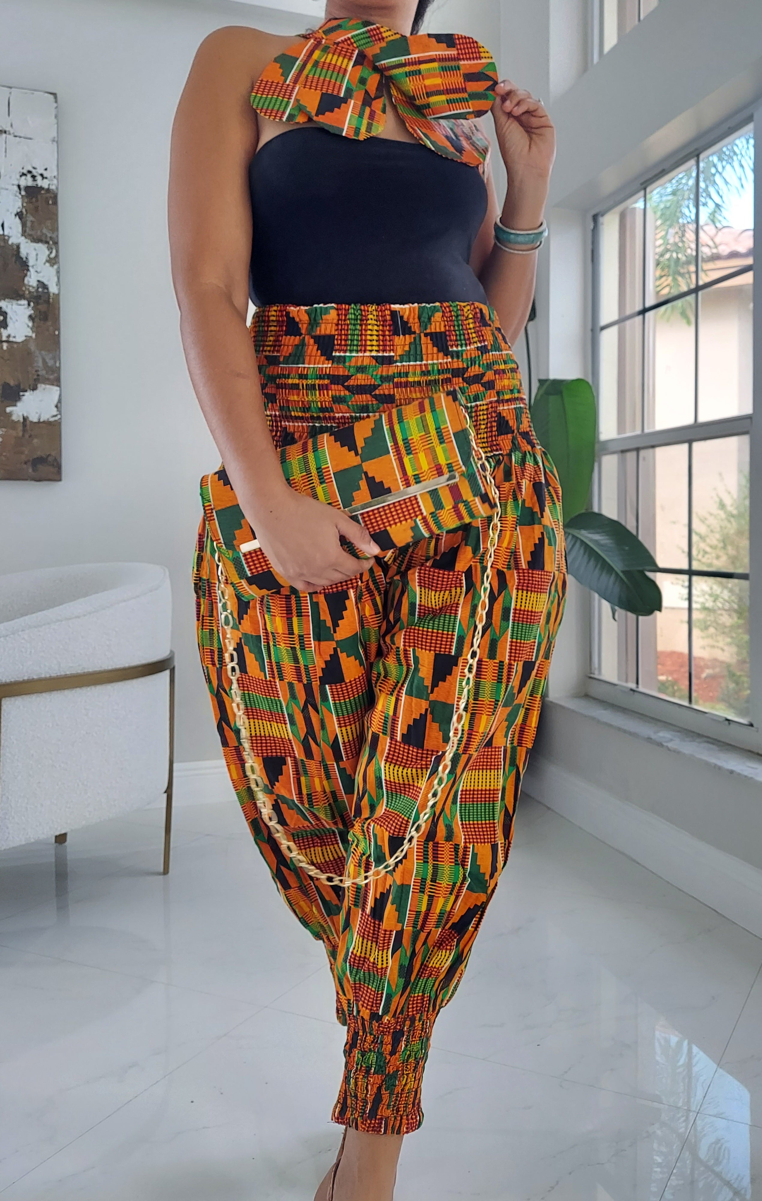 Harem Pant / Bib Necklace / Clutch / Kente- 21