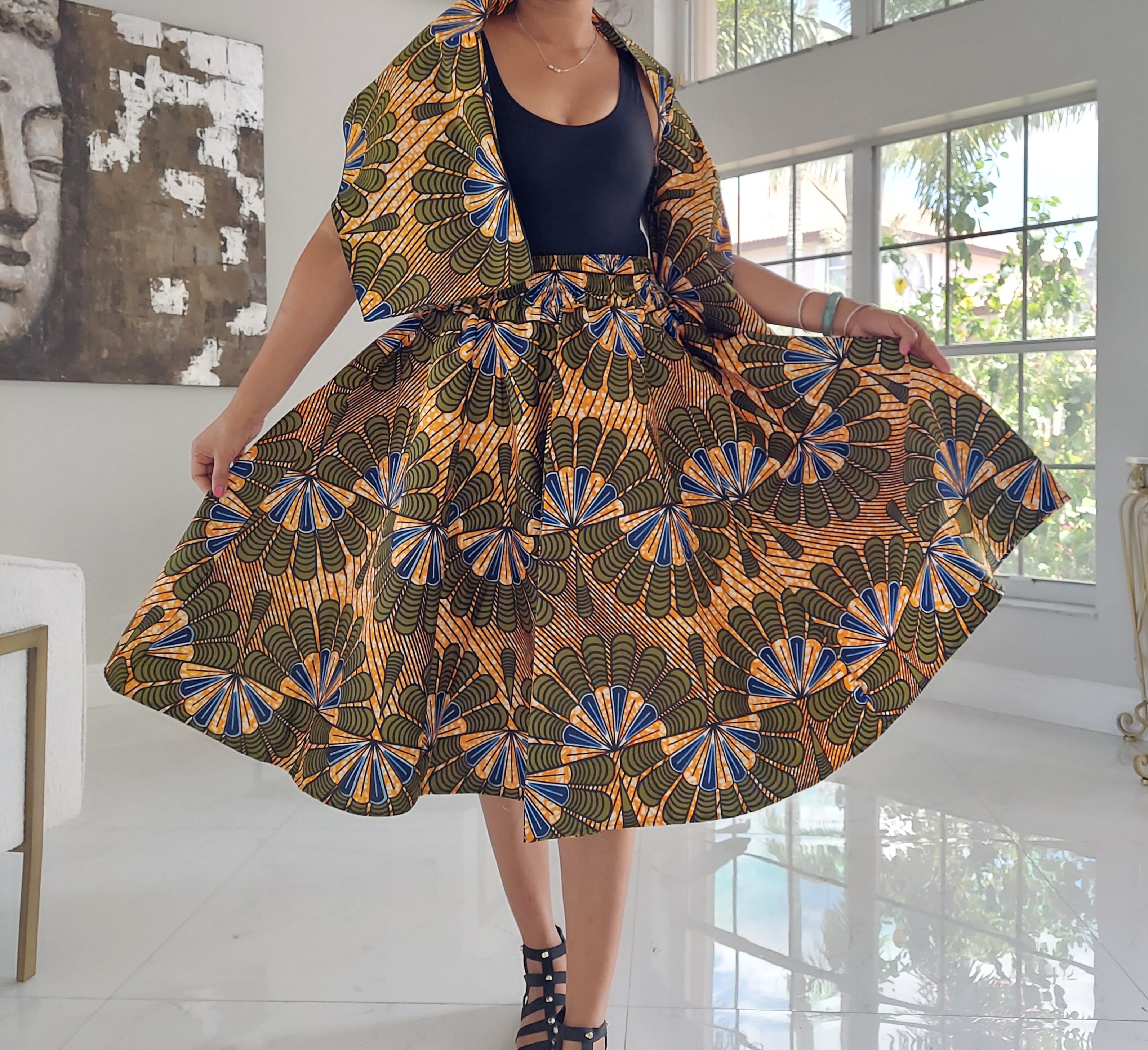 1006 Women Mid Length Printed Skirt