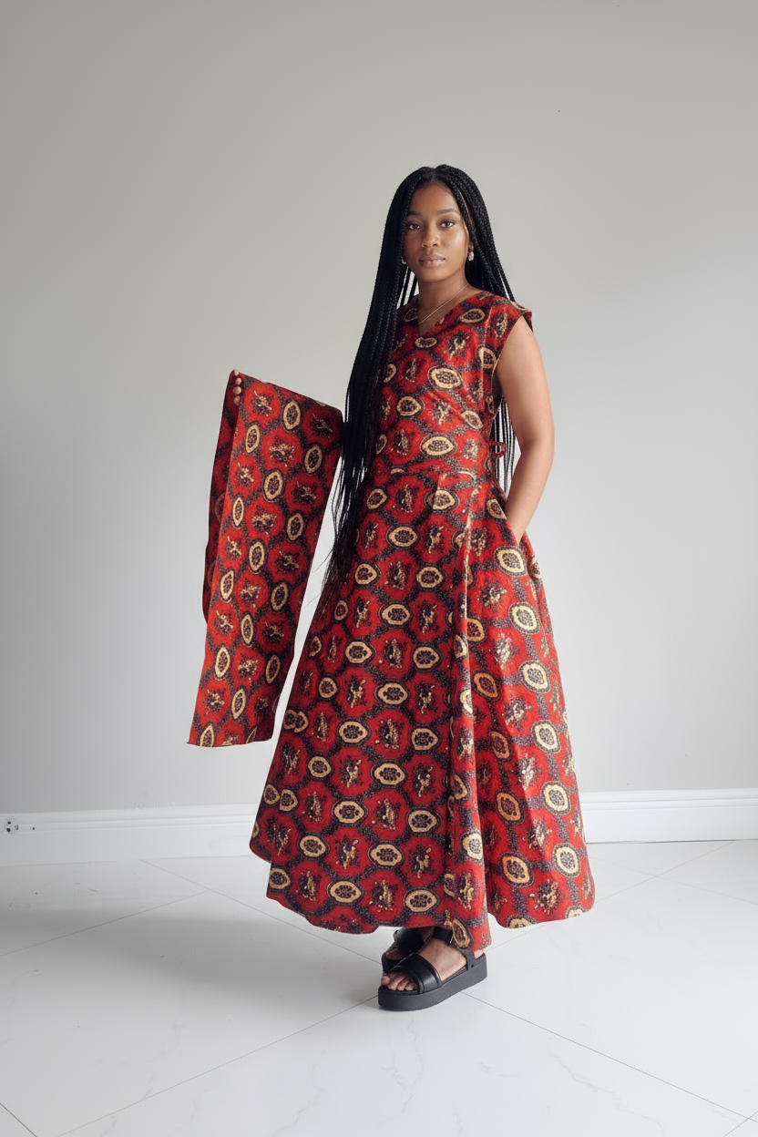 1045- Women Long Printed  Sleeveless Wrap Dress