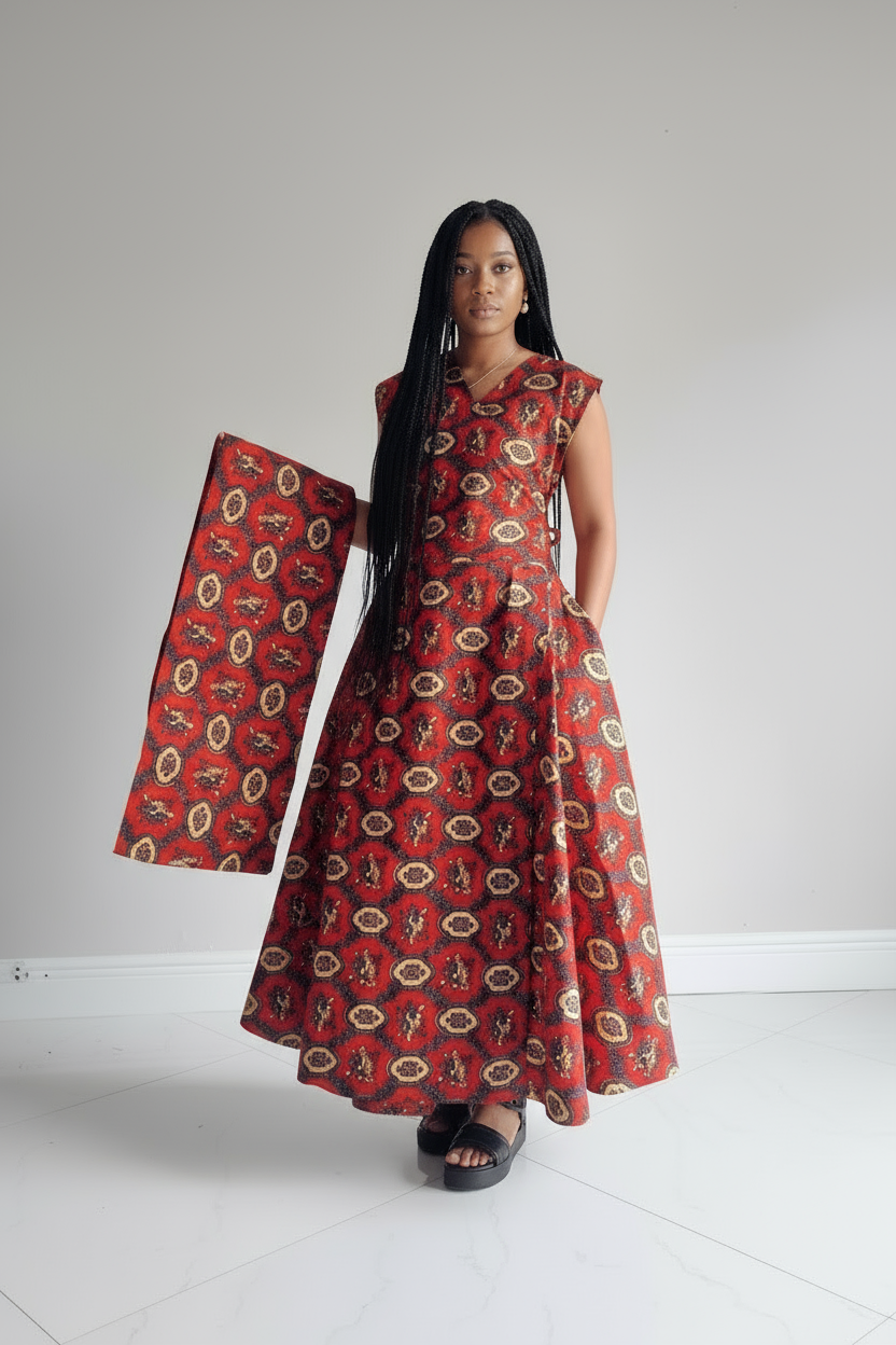 1045- Women Long Printed  Sleeveless Wrap Dress