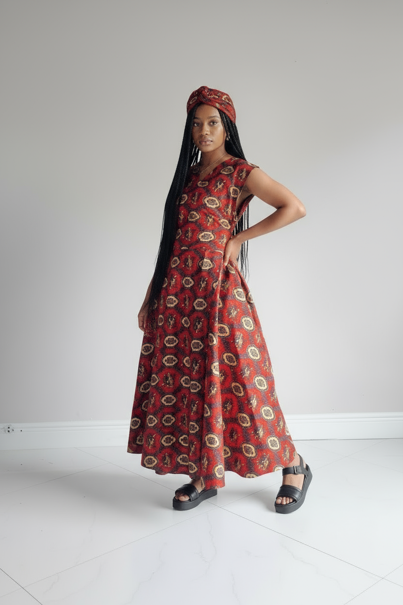 1045- Women Long Printed  Sleeveless Wrap Dress