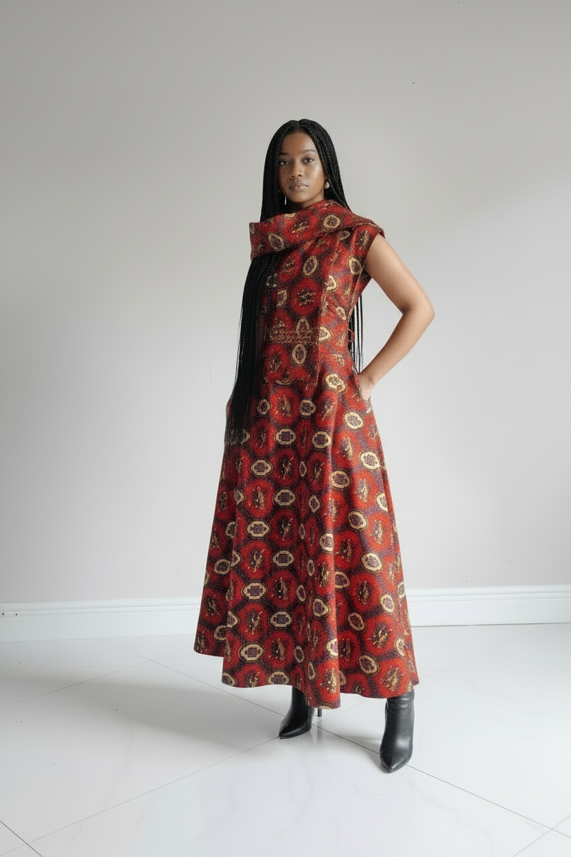 1045- Women Long Printed  Sleeveless Wrap Dress