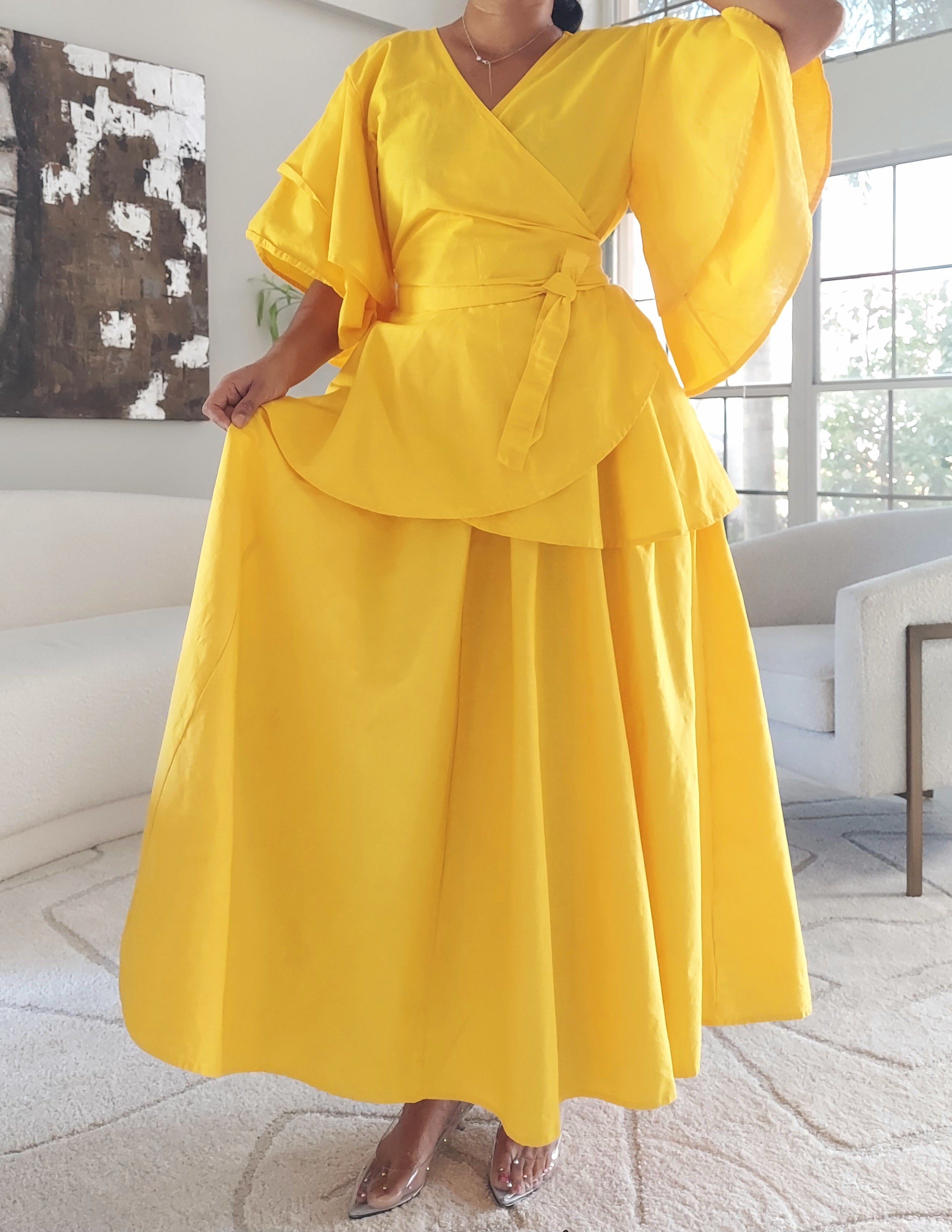 Wrap Blouse & Long Skirt Cotton - Yellow