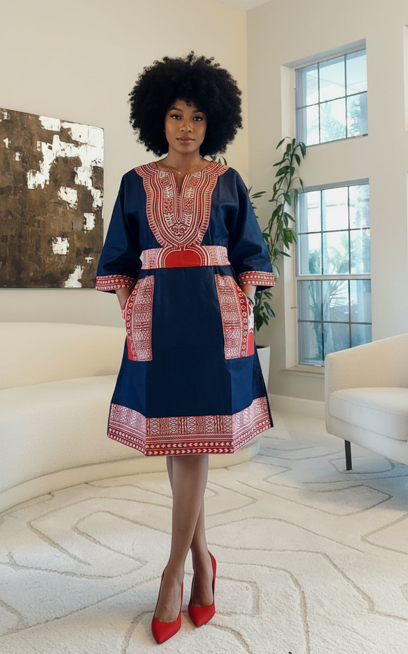 Denim/Dashiki Top/ Dress-Missy Red/Blue 105