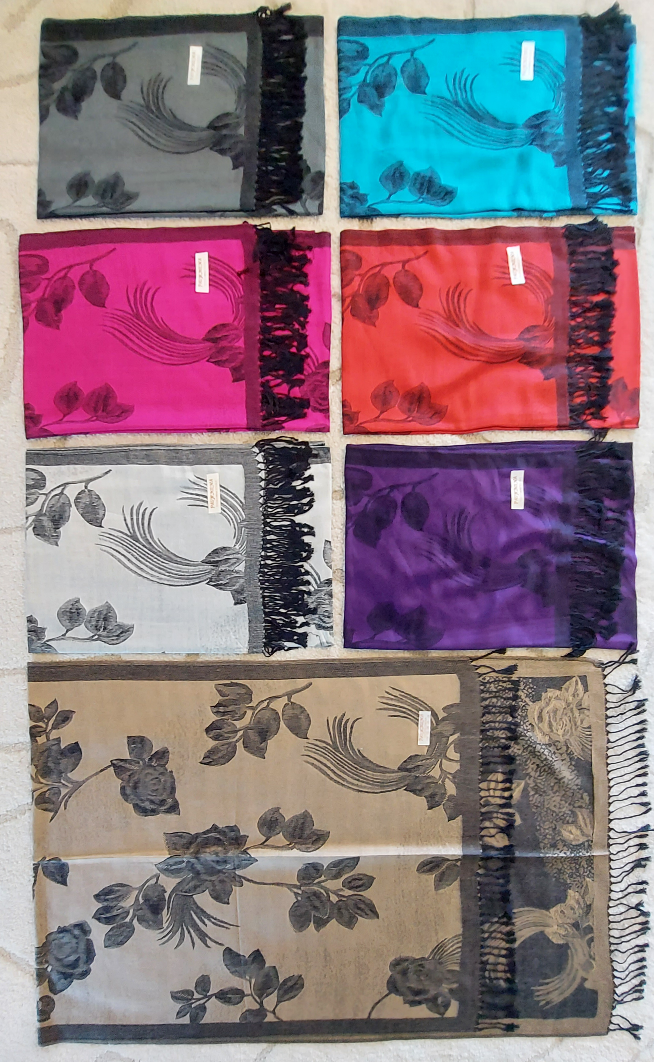 Pashmina Shawls/Head Scarfs/Reversible/Shimmery/Printed/Rose