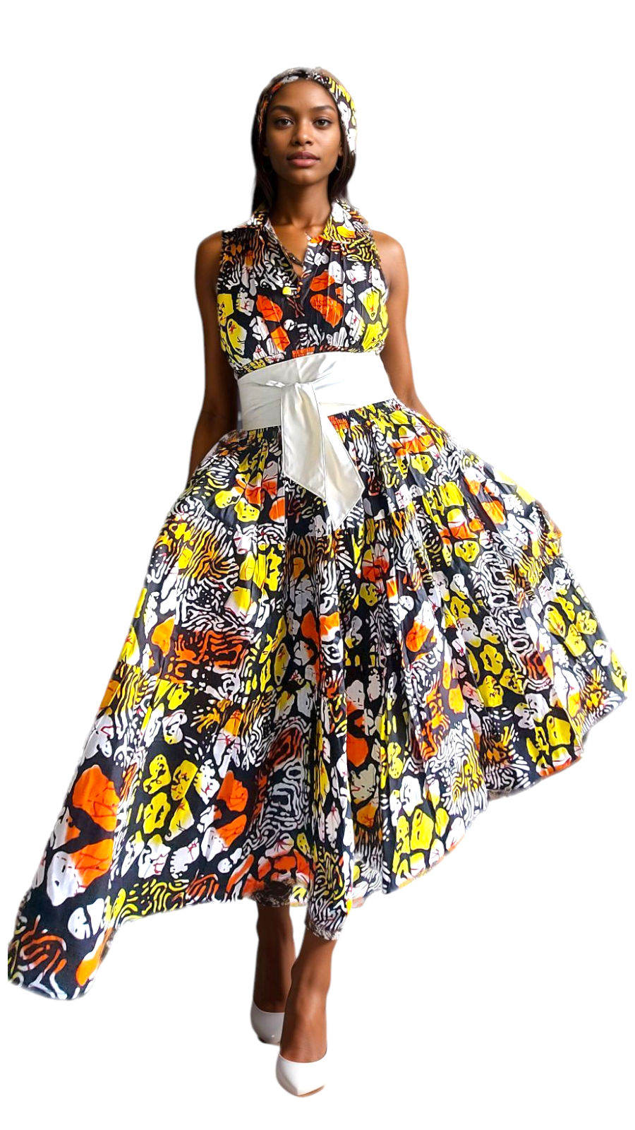 KVC24-4 Middi Halter Smock Dress