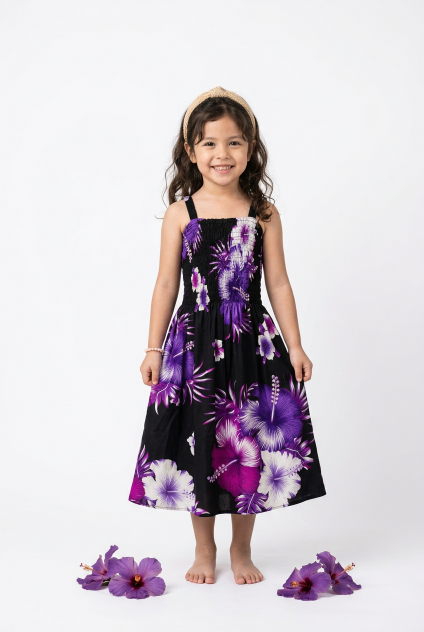 Kids/ Girls Hawaiian Floral Dress -Dark  KRN112 Dark (Pack of 6,12)