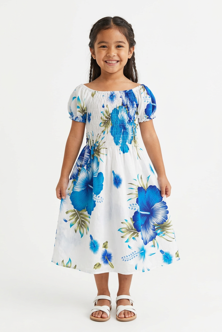 Kids/ Girls Hawaiian Dress - White KRN111