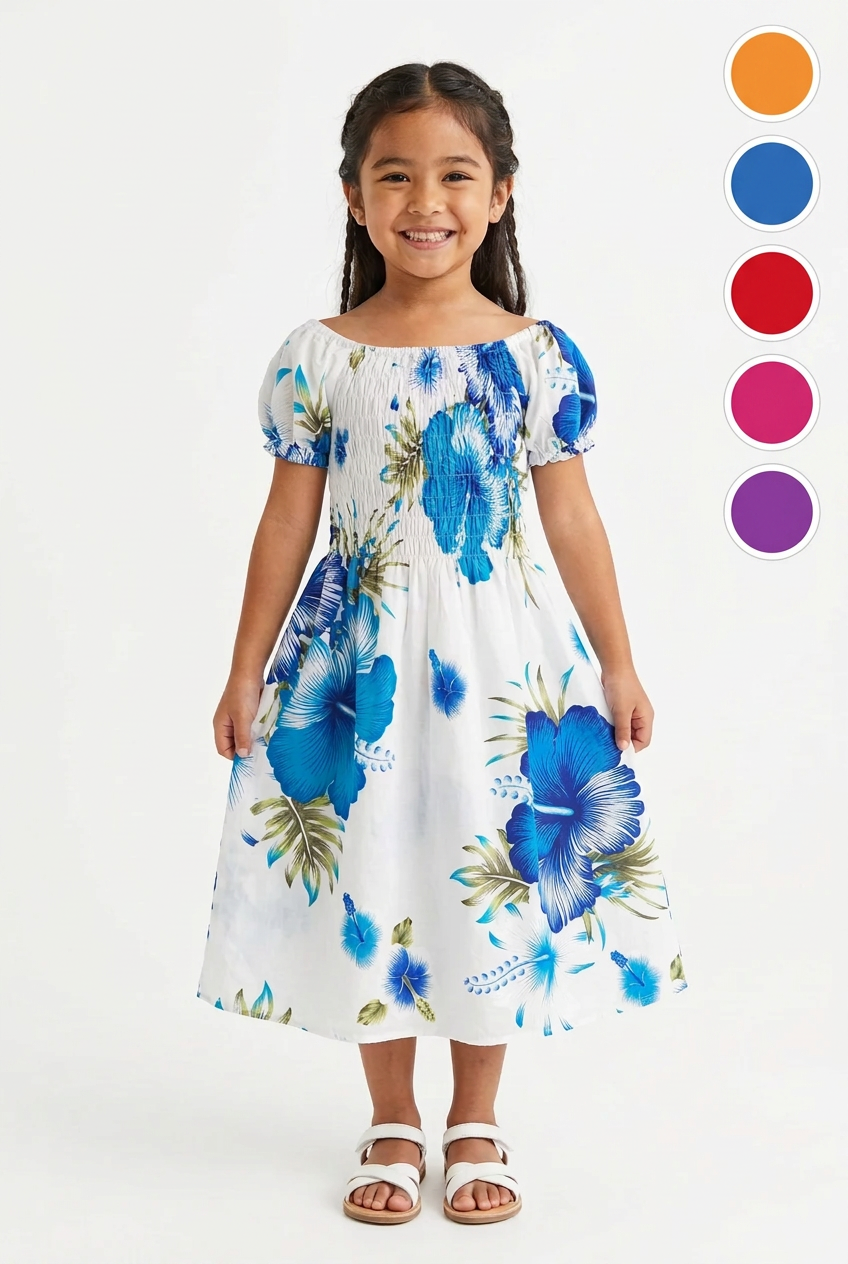 Kids/ Girls Hawaiian Dress - White KRN111